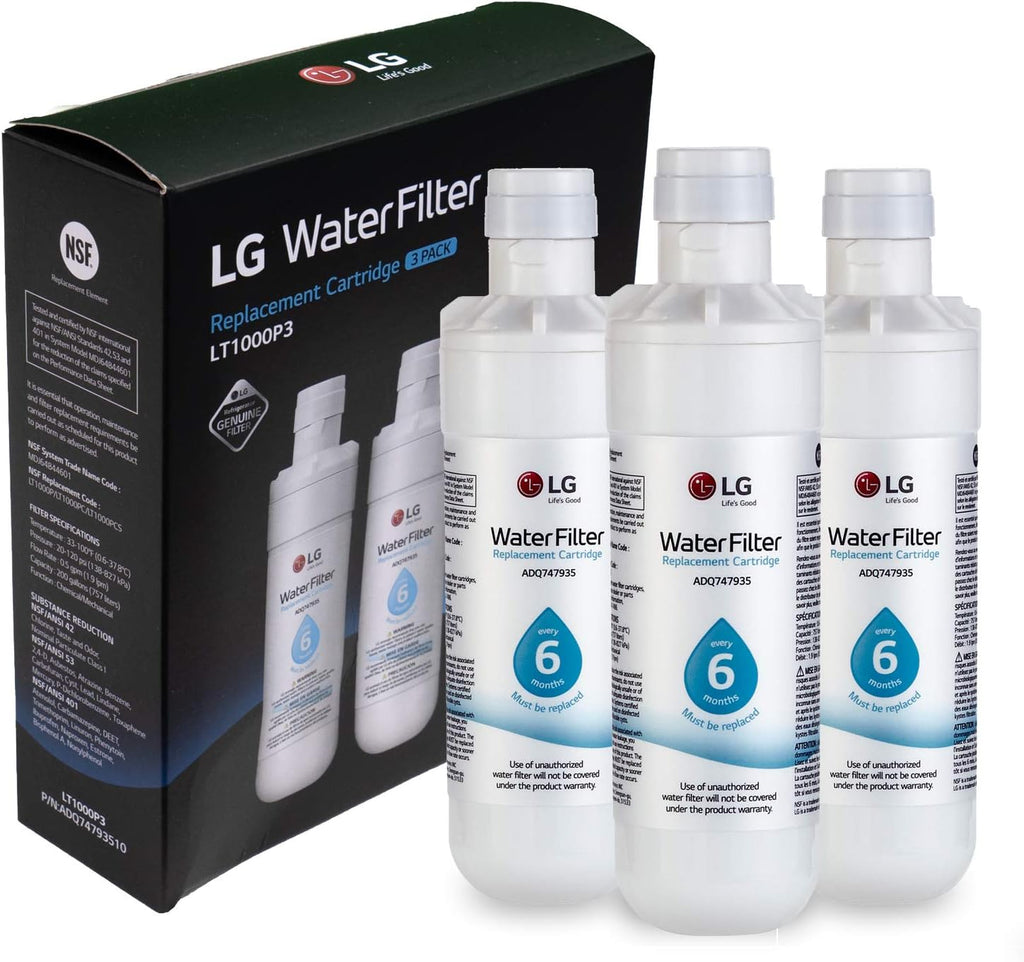 LG LT1000P3 6-Month / 200 Gallon Refrigerator Replacement Water Filter, 3 Count (Pack of 1), White
