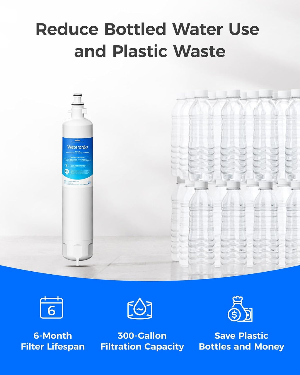 Waterdrop WD-F19C Replacement for GE® RPWFE®, RPWF (Built-in CHIP) Refrigerator Water Filter, Compatible with GFE28GYNFS, GFE28GELDS, PFE28KELDS, PFE28KYNFS, GFD28GELDS, PWE23KELDS, 4 Filters