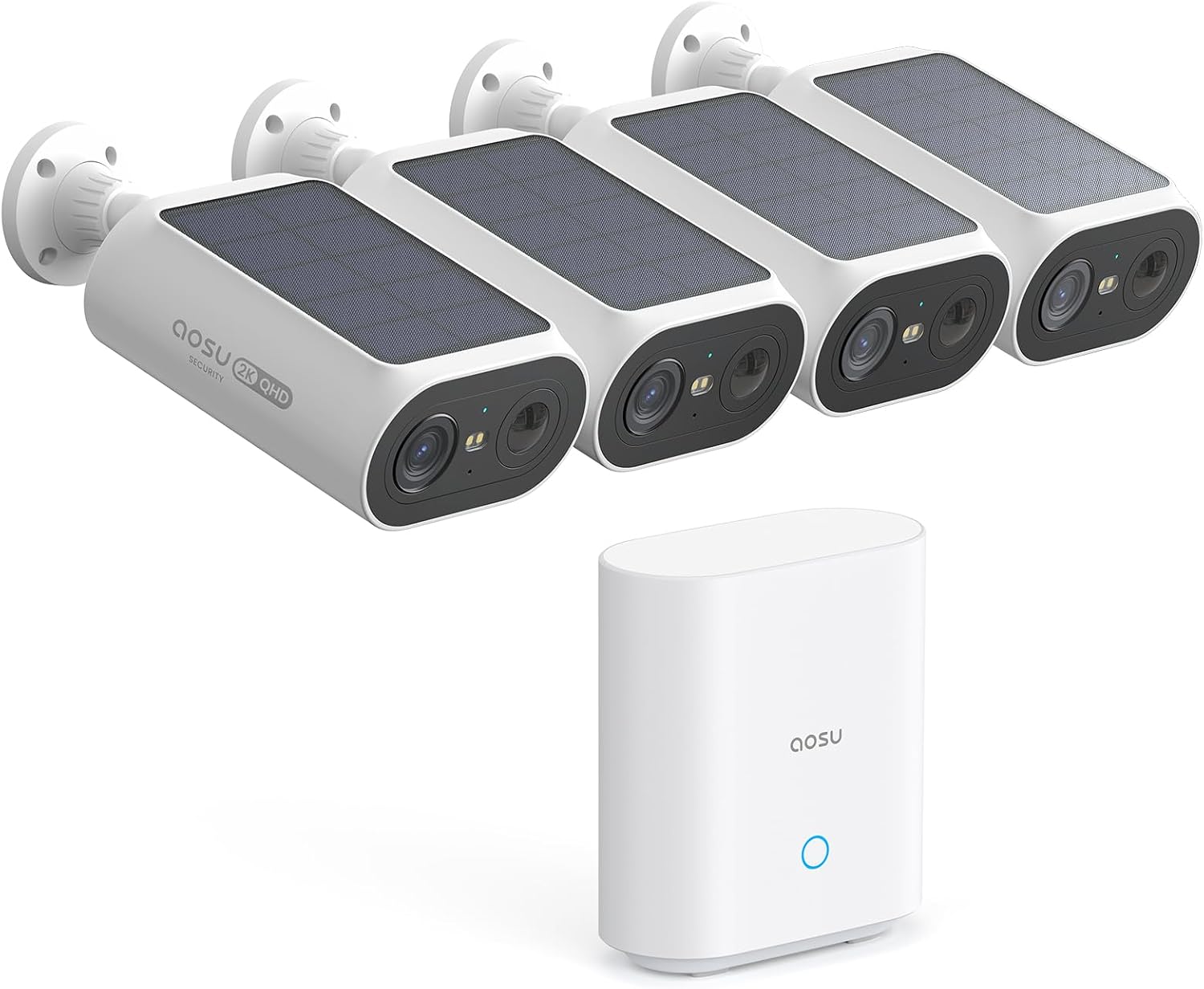 aosu Solar Security Cameras Wireless Outdoor, 2Mins DIY Installation, No Subscription Required Cameras for Home Security System, Local Storage, 2K Color Night Vision, 2.4&5GHz WiFi, 4 Cam-kit