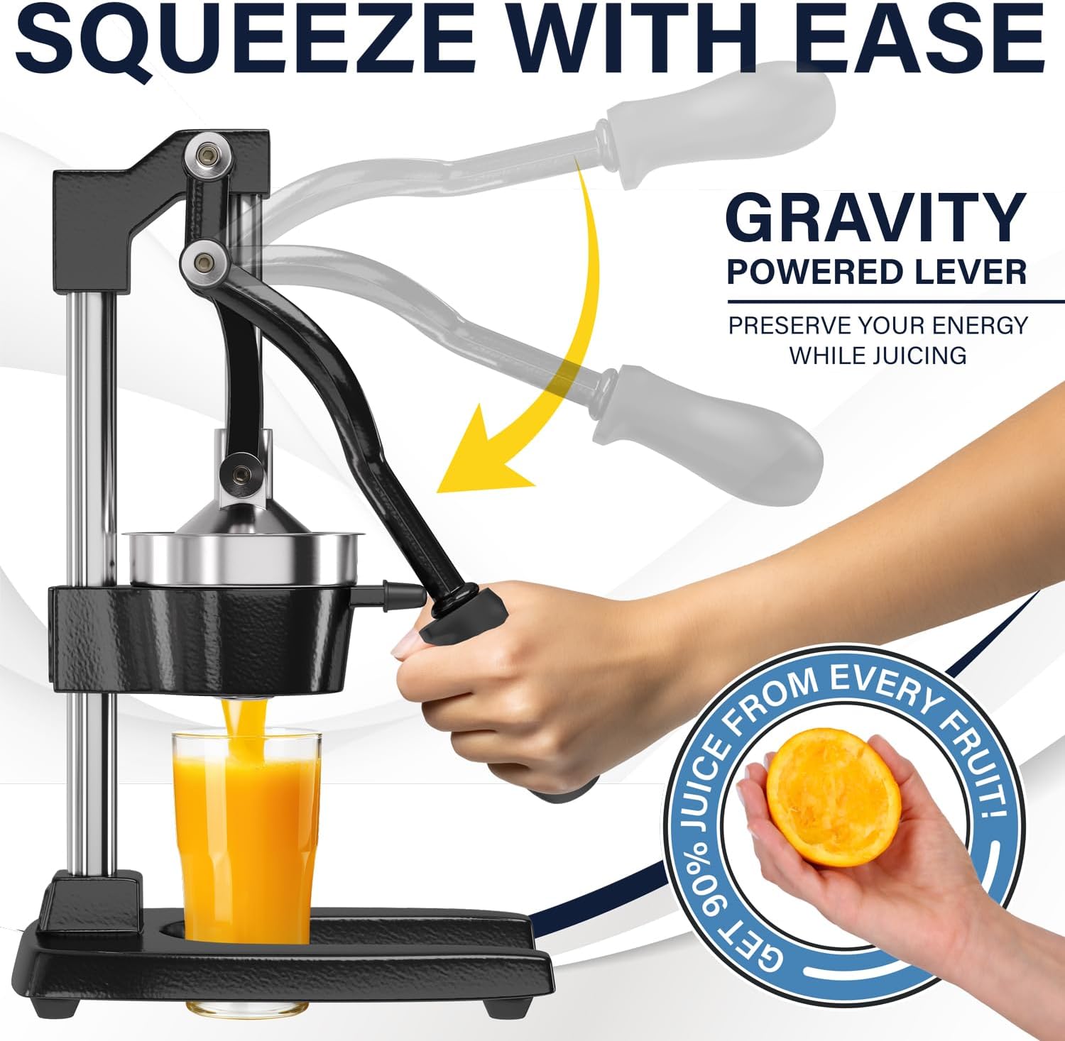 Eurolux Ultra-Premium Cast Iron Juicer | Extra-Large, Heavy Duty, Commercial Grade, Stainless Steel Manual Hand Press Citrus Squeezer For Fresh Orange Juice, Pomegranate, Lemon, and Much More (Gray)