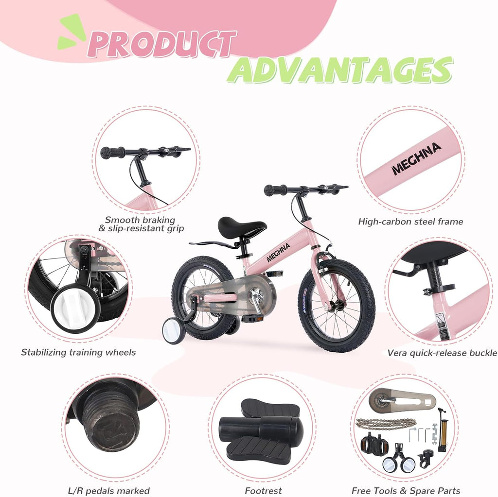 3-in-1 Montessori Balance Bike,Tri-Purpose of Kids Balance Bikes and Toddler Tricycles/Bikes，for 2 3 4 5 6 7 Years Old-14 inch Balance Bike with Training Theory, Pedal Kit, Training Wheels,Brakes