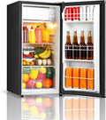 Seaoola Mini Fridge with Freezer, Single Door 3.1 Cu.Ft, Compact Mini Refrigerator, LED Light, Adjustable Thermostat, Removable Glass Shelves, Small Refrigerator for Dorm/Office/Bedroom(Black) (Black)