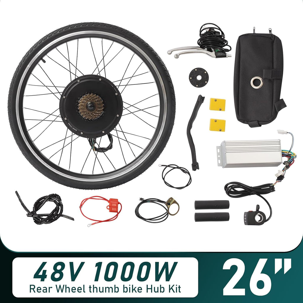 Electric Bike Conversion Kit, 48V 1000W 26' E-Bike Hub Motor Wheel Kit Rear Wheel Powerful Motor with Thumb Throttle and Pedal Assistant Sensor, E-Bike Hub Motor Conversion Kit for 26 Inch Bike
