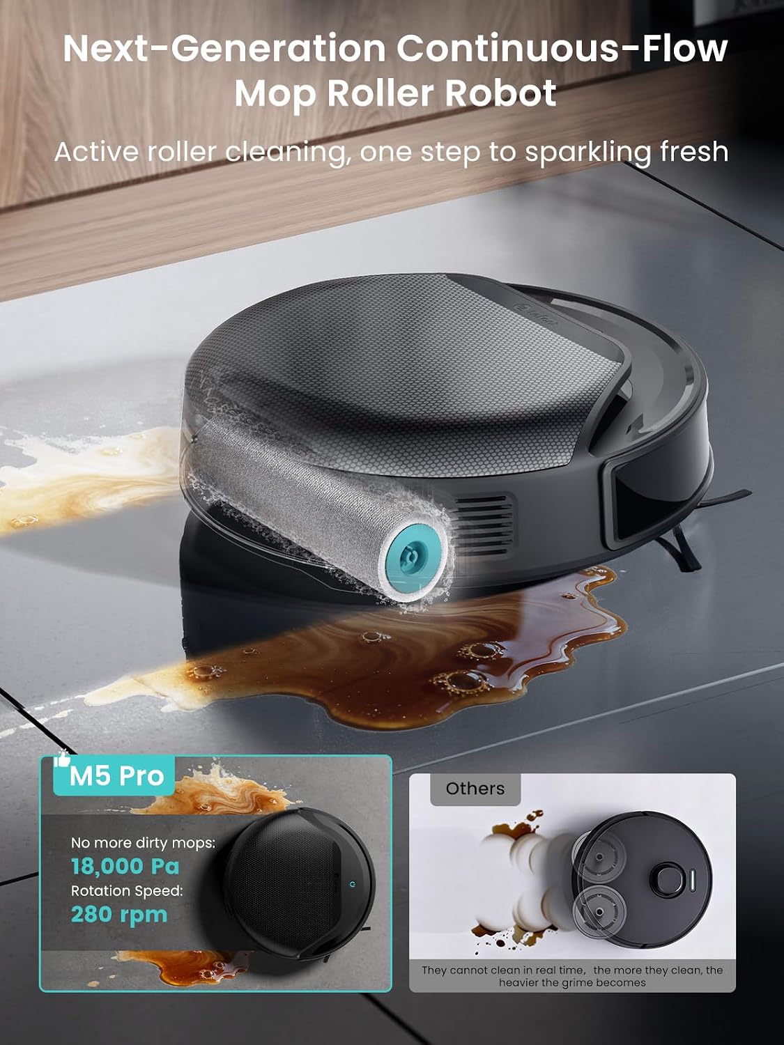 Lefant M5 Pro LiDAR Robot Vacuum and Mop, 18000Pa Suction, PSD 2.0 Smart Obstacle Avoidance, All-in-One Robot Vacuum 120 Day Self-Emptying, Auto Mop Washing, Drying&Refilling, Supports 2.4G/5G WiFi