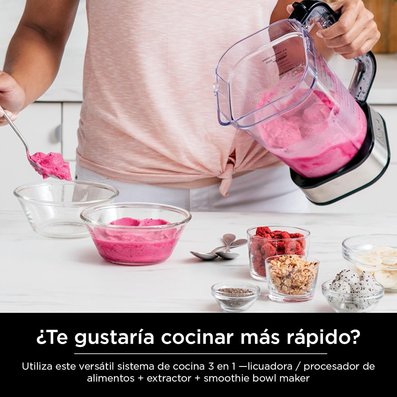 Ninja Blender For Kitchen | Food Processor Combo System | Smoothie Maker & Nutrient Extractor | 6 Functions for Bowls, Spreads, Dough, Shakes | 72-oz. Pitcher & To-Go Cups | Silver | SS351