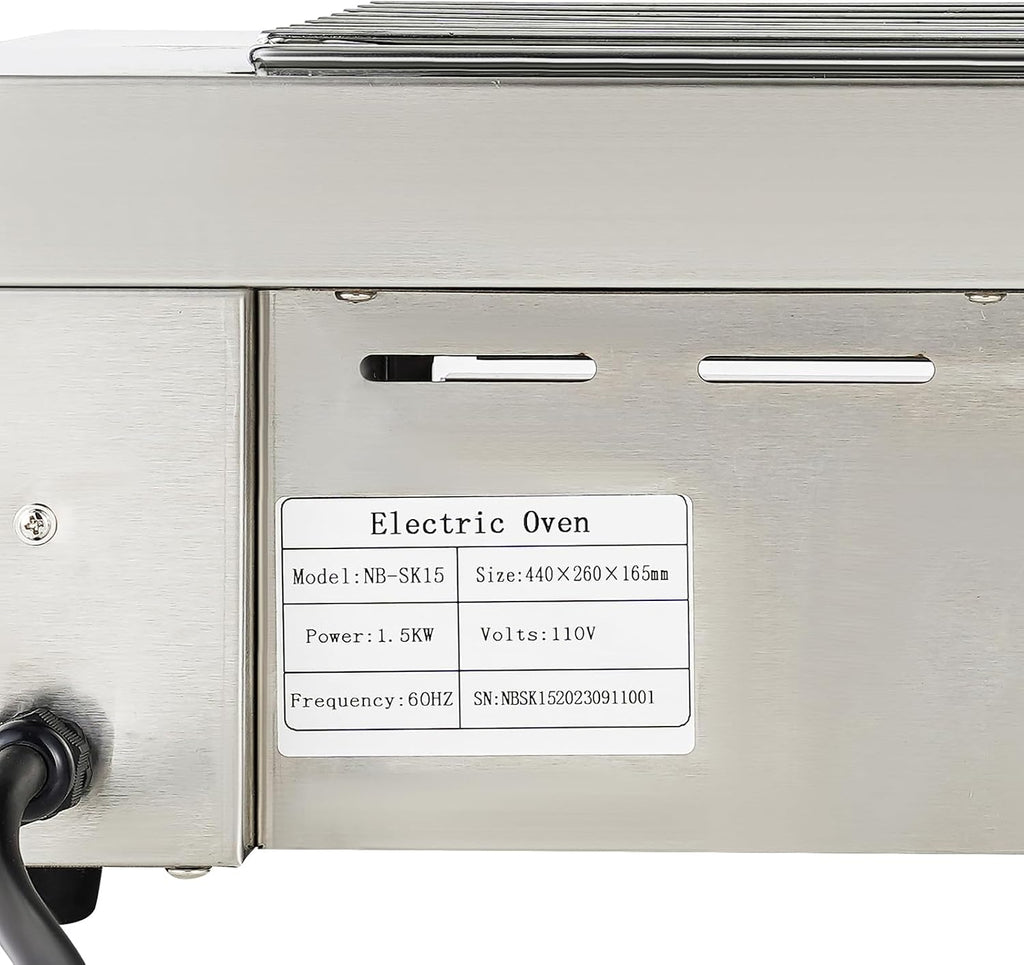 Electric Indoor Outdoor Grill 1500W Countertop BBQ Grill Removable Smokeless Grill Barbecue Oven Grill, Stainless Steel Drip Tray, Temperature Adjustment for Party Cooking Home Commercial