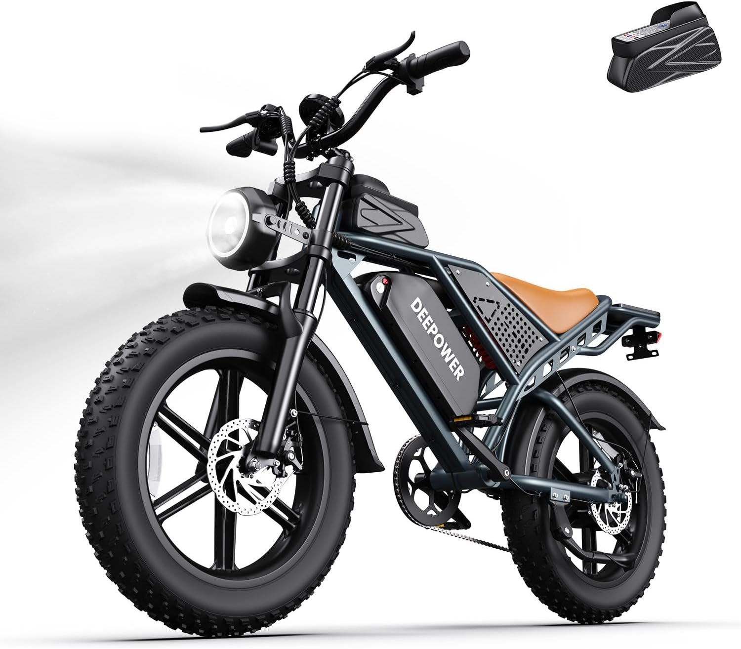 DEEPOWER Electric Bike for Adults,2000W Peak Motor&28MPH Electric Dirt Bike，48V 20AH/35AH/60AH Battery, 70-160 Max Miles,Dual Suspension Ebikes for Adults, 20' Fat Tire E Bike