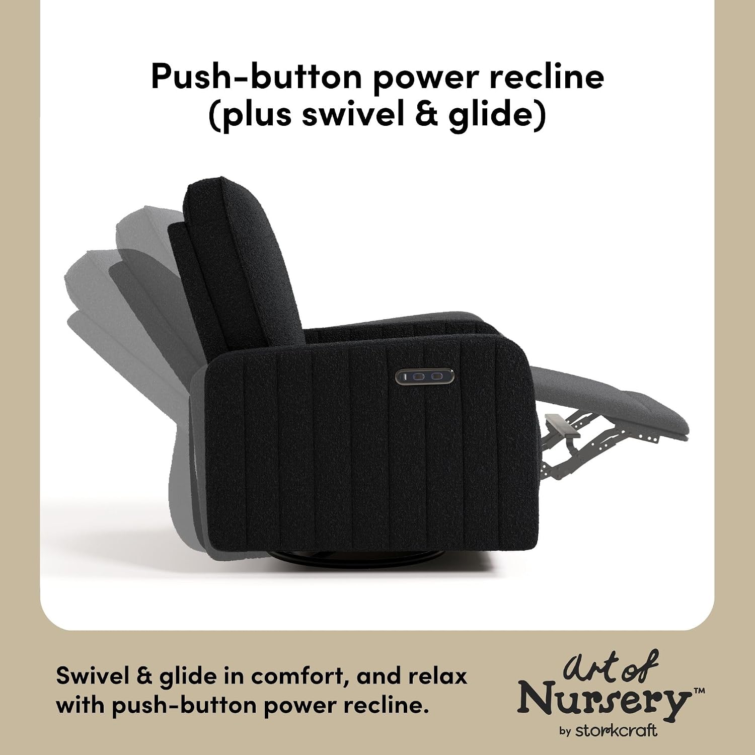 Storkcraft Kyoto Deluxe Extra-Wide Power Recliner Swivel Glider – Premium Electronic Nursery Wide Glider Rocking Chair, Oeko-TEX 100 Certified, Includes Dual-USB Charging Port (Black Boucle)