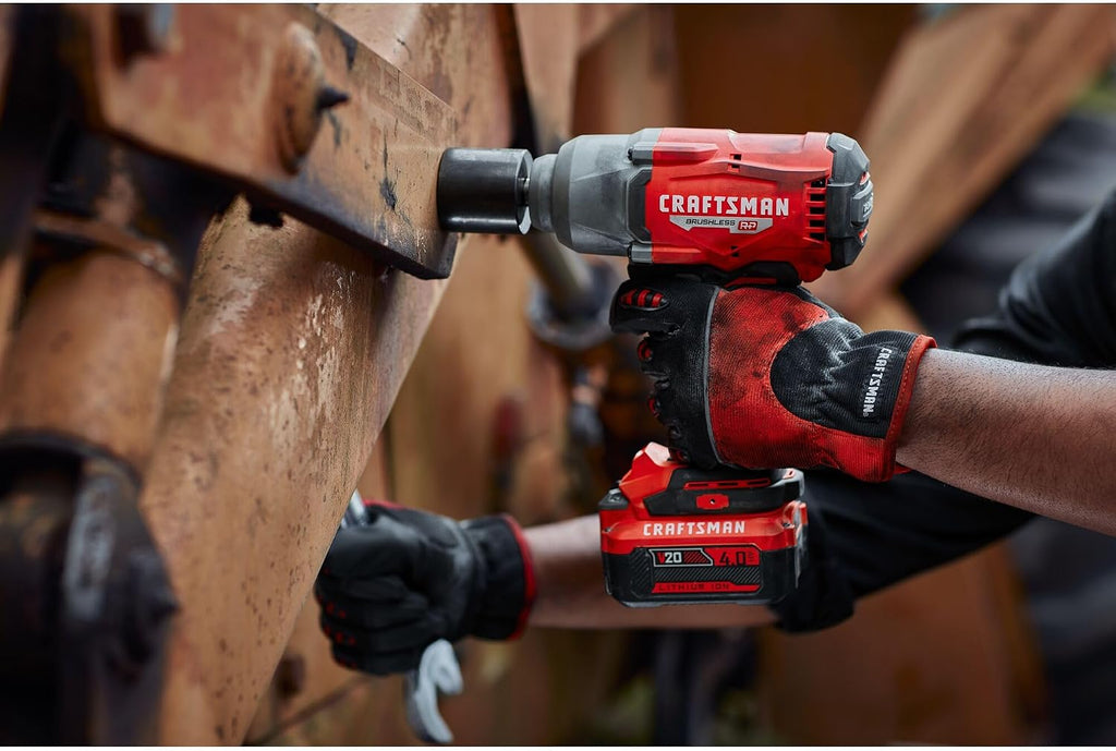 CRAFTSMAN V20 RP Impact Wrench, Cordless, Brushless, High Torque, 1/2 Inch, 4Ah Battery and Charger Included (CMCF940M1)
