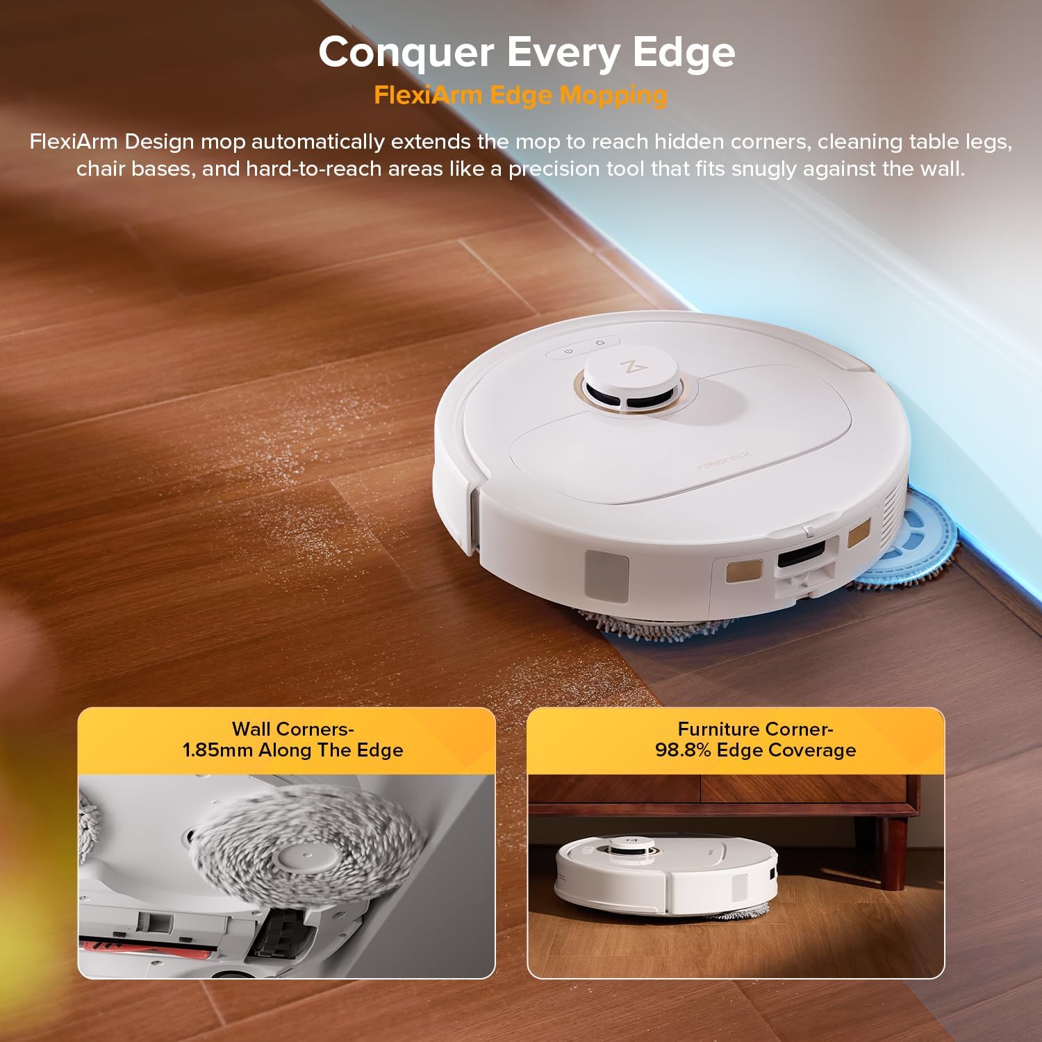 roborock Qrevo S5V Robot Vacuum and Mop, FlexiArm Edge Mopping, 12,000Pa Suction, Dual Zero-Tangle System, Smart Obstacle Avoidance, 10mm Mop Lifting, Auto Mop Washing & Warm Air Drying, White
