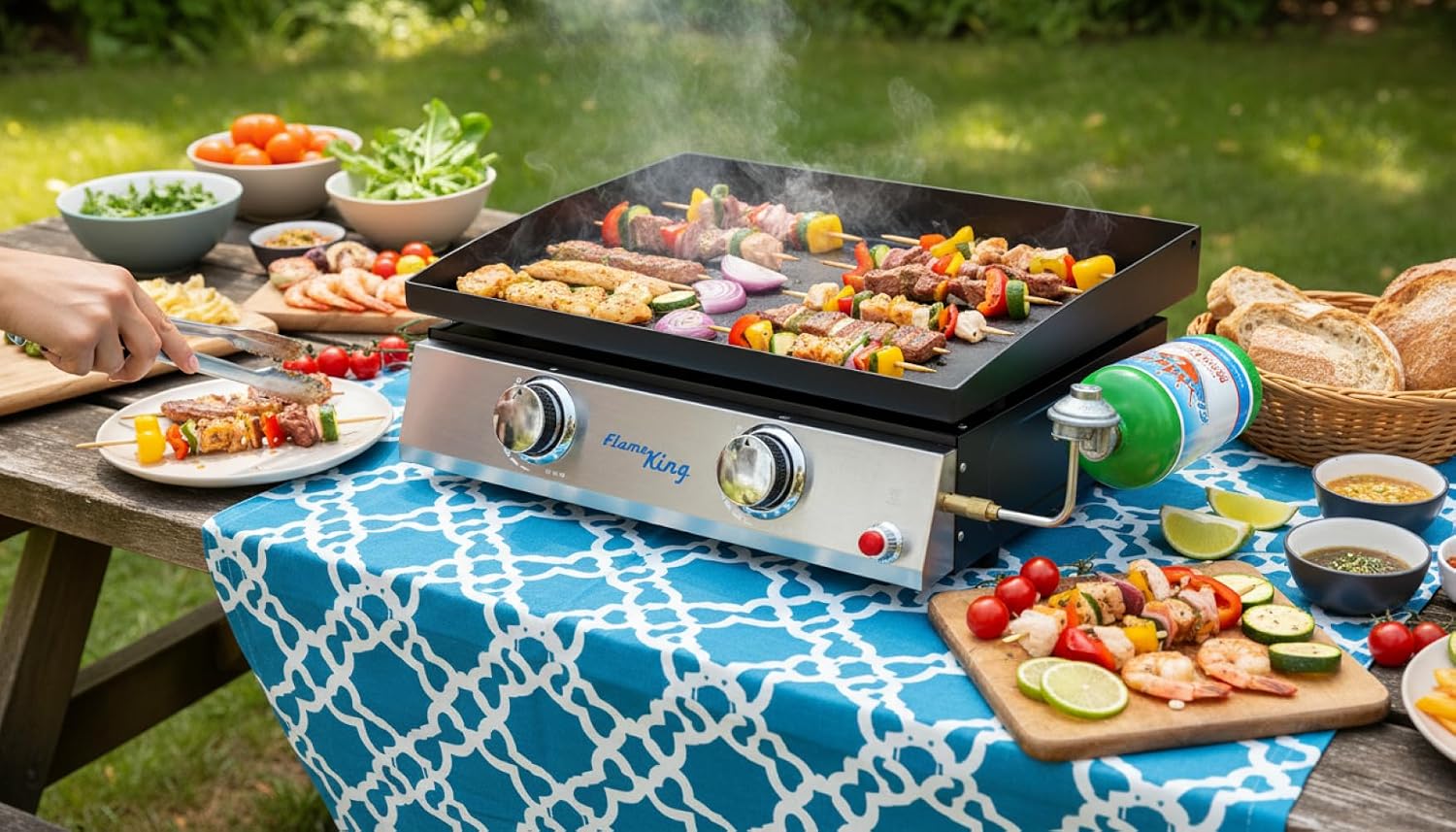 Flame King 22-inch Double Burner Flat Top Griddle for Outdoor BBQ Grill, Portable Propane Gas Griddle for Camping and Tailgating
