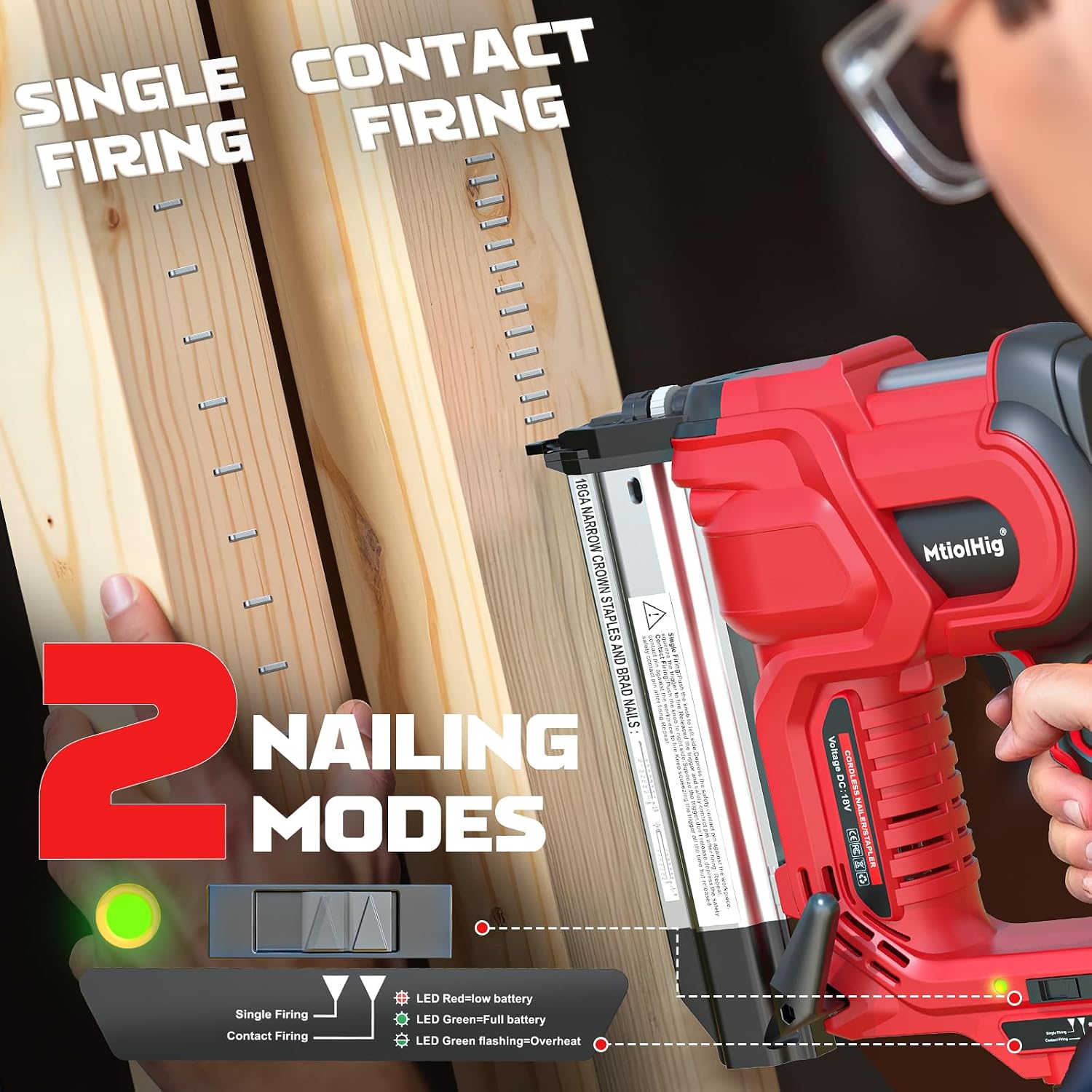 MtiolHig Cordless 2' Brad Nailer Compatible with Milwaukee Battery(No Battery), 2-in-1 Electric Nail Gun/Staple Gun, 18 Gauge Nail Gun Battery Powered with 1000 Nails for Wood Carpentry, 7.2LB