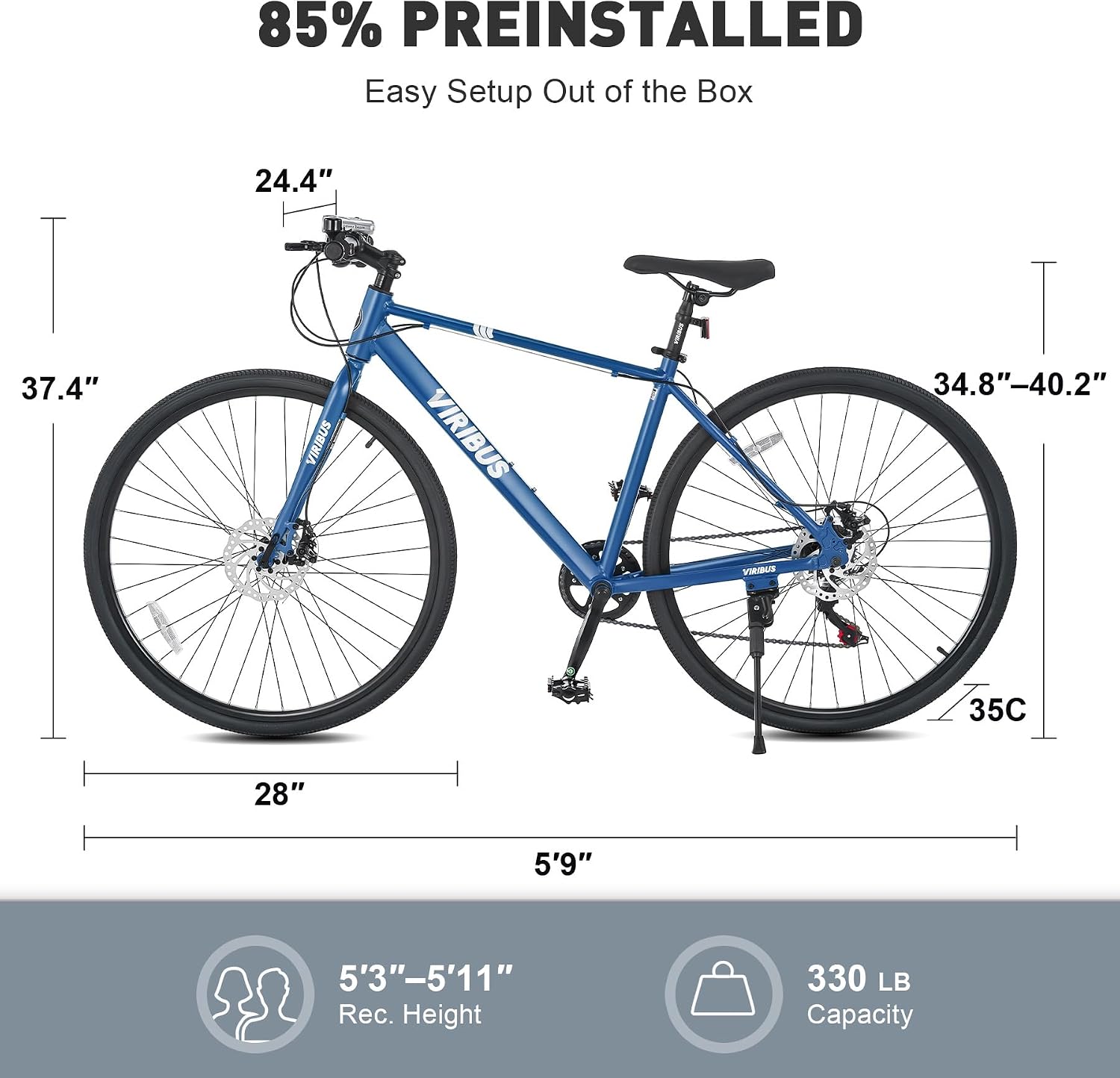 VIRIBUS Hybrid Bikes, 28 inch Mens Hybrid Bicycle 7 Speed with Lightweight Aluminum Frame & Disc Brakes, 700C Retro Vintage Adult Bike for Tall Men & City Commuters 85% Pre-Assembled