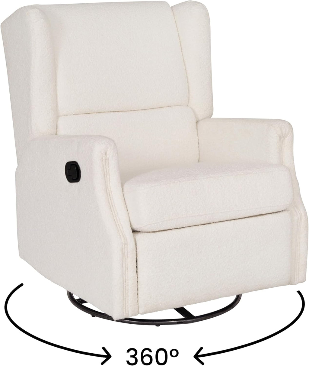 Flash Furniture Omma Swivel Glider Rocking Recliner, Manual Wingback Recliner with 360 Degree Swivel, for Living Room, Bedroom, or Nursery, Upholstered, Off-White Boucle