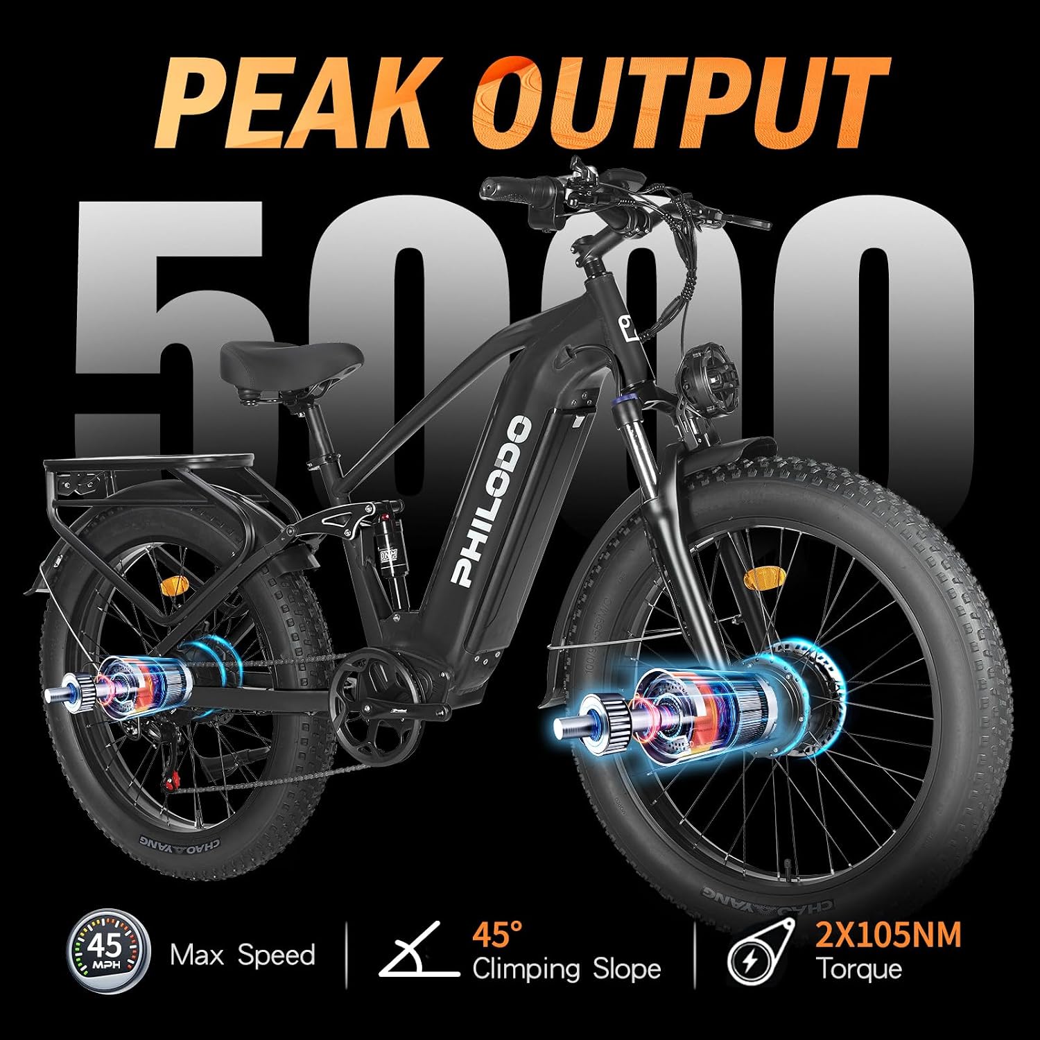 Electric Bike for Adults, 5000𝕨 Dual Motor E-Bike, 60V 32AH Long Range Dirt Bike, Fat Tire Hunting Ebike for All Terrain, Full Suspension Electric Bicycle