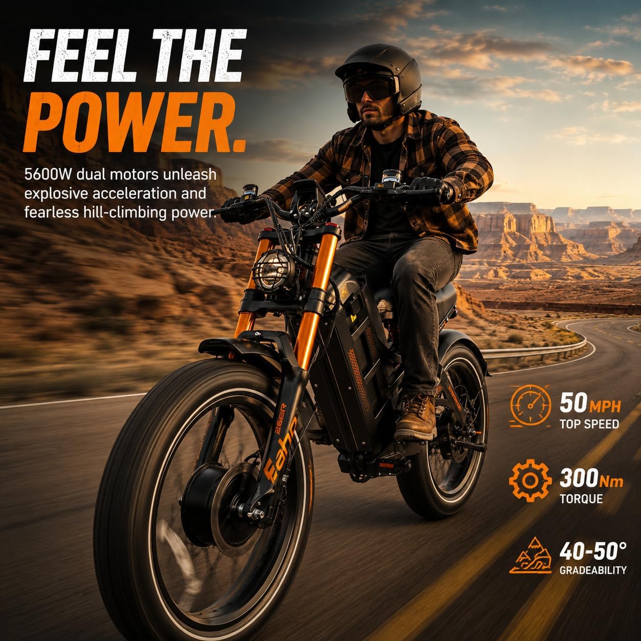 2026 eAhora Romeo Pro 3 Electric Bike for Adult, Peak 5600W Dual Motor, 50mph, 60V 80Ah Battery, 250 Miles Long Range, 26'*4.0 Fat Tire, Air Suspension, App, Commute, Delivery, All-terrian