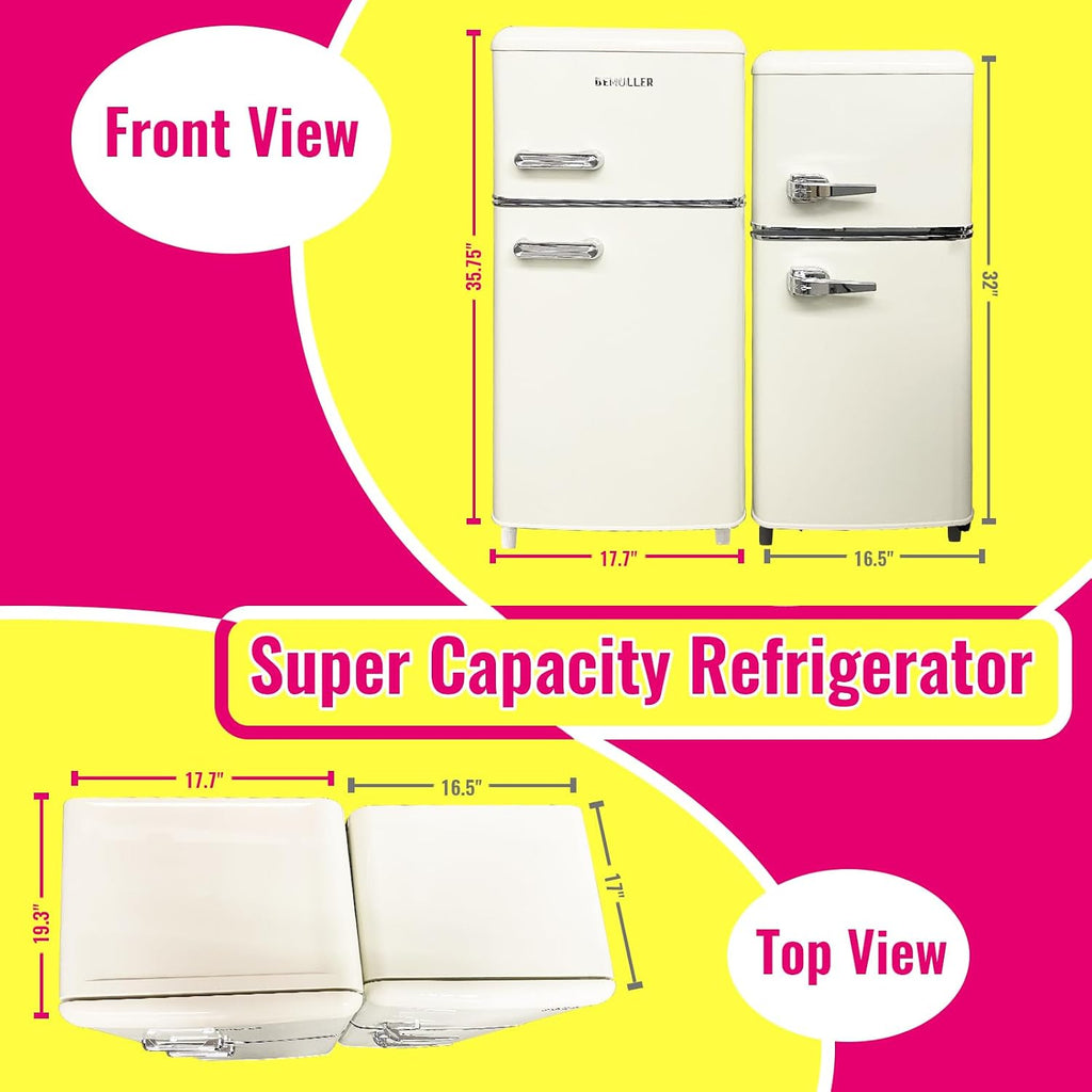 DEMULLER Retro Mini Fridge 3.5 Cu.ft Small Refrigerator with Top Freezer Compact Fridge Apartment Size Refrigerator Dual Door with Handles for Home Office Dorm