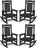 KINGYES Oversized Outdoor Rocking Chair Set of 4, High Density Polyethylene Patio Rocking Chairs with 350lbs Support for Adults, Black