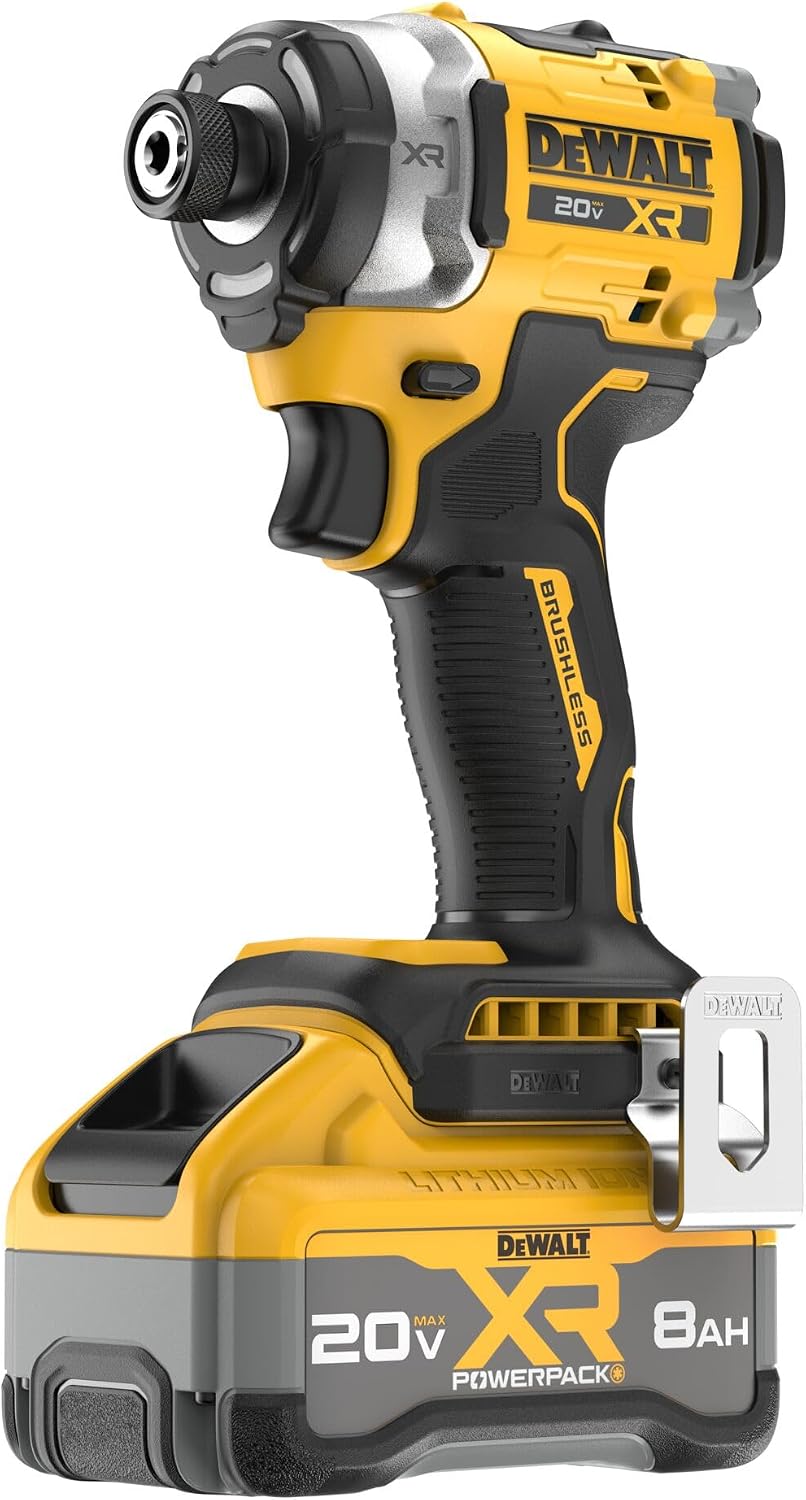 DEWALT 20V MAX XR 1/4 Inch Cordless Impact Driver Kit with 8AH Battery and Charger (DCF860WW1)