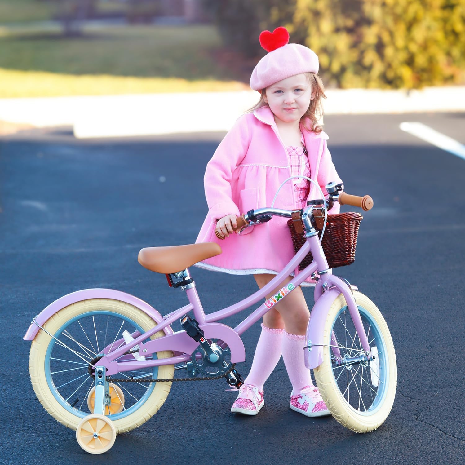Bixike Retro Design Girls Bike with Basket and Coaster Brake for 3-13 Years Old Kids, 14 16 18 Inch Bicycle for Toddlers with Training Wheels, 20 Inch with Kickstand, Multiple Colors
