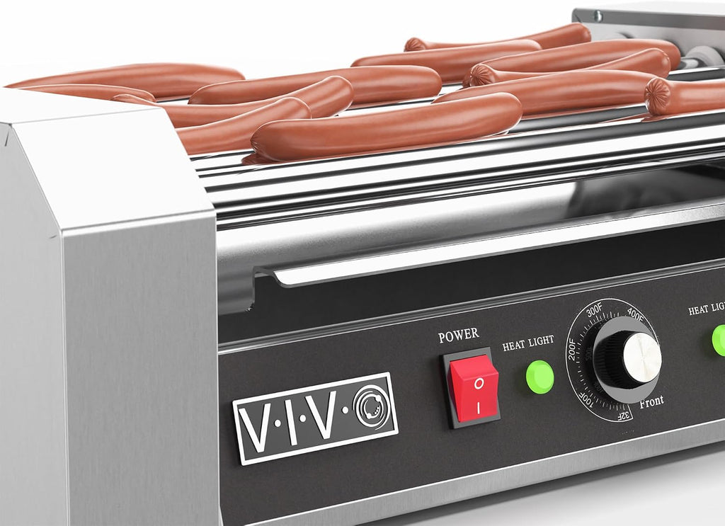 VIVO Electric 18 Hot Dog 7 Roller Grill Warmer, Stainless Steel, Commercial and Household 900W Machine, HOTDG-V007