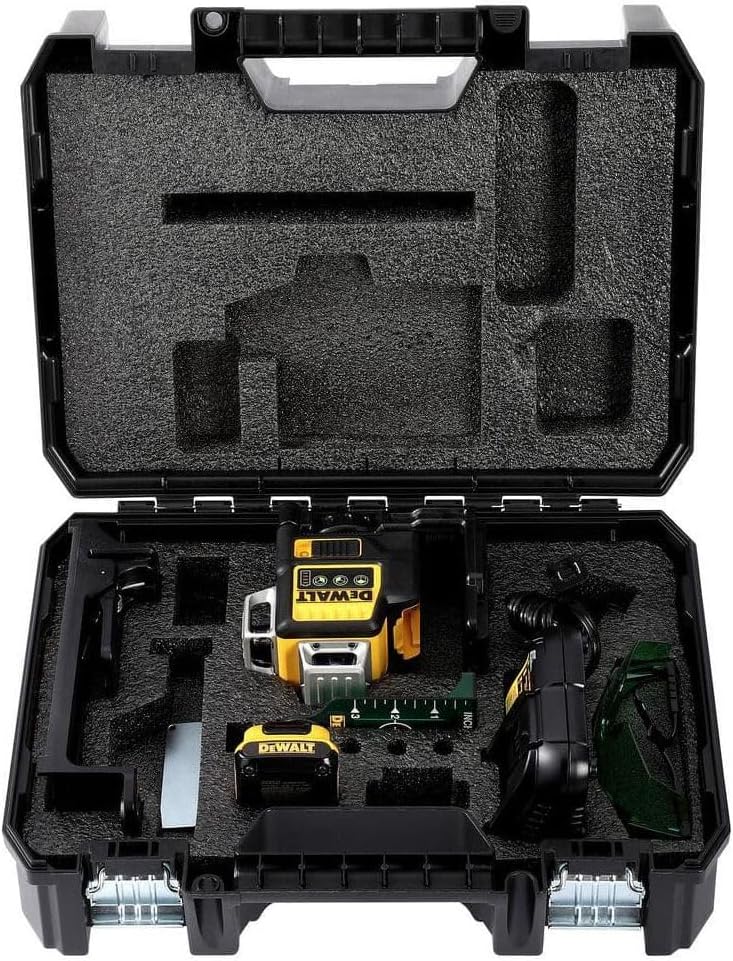 DEWALT Laser Level 360 Self Leveling, 3 Way Green Laser Leveler Tool 12V MAX with 2.0Ah Battery, Charger and Durable Carrying Case, 100 Ft, Tripod Compatible (DW089LG)