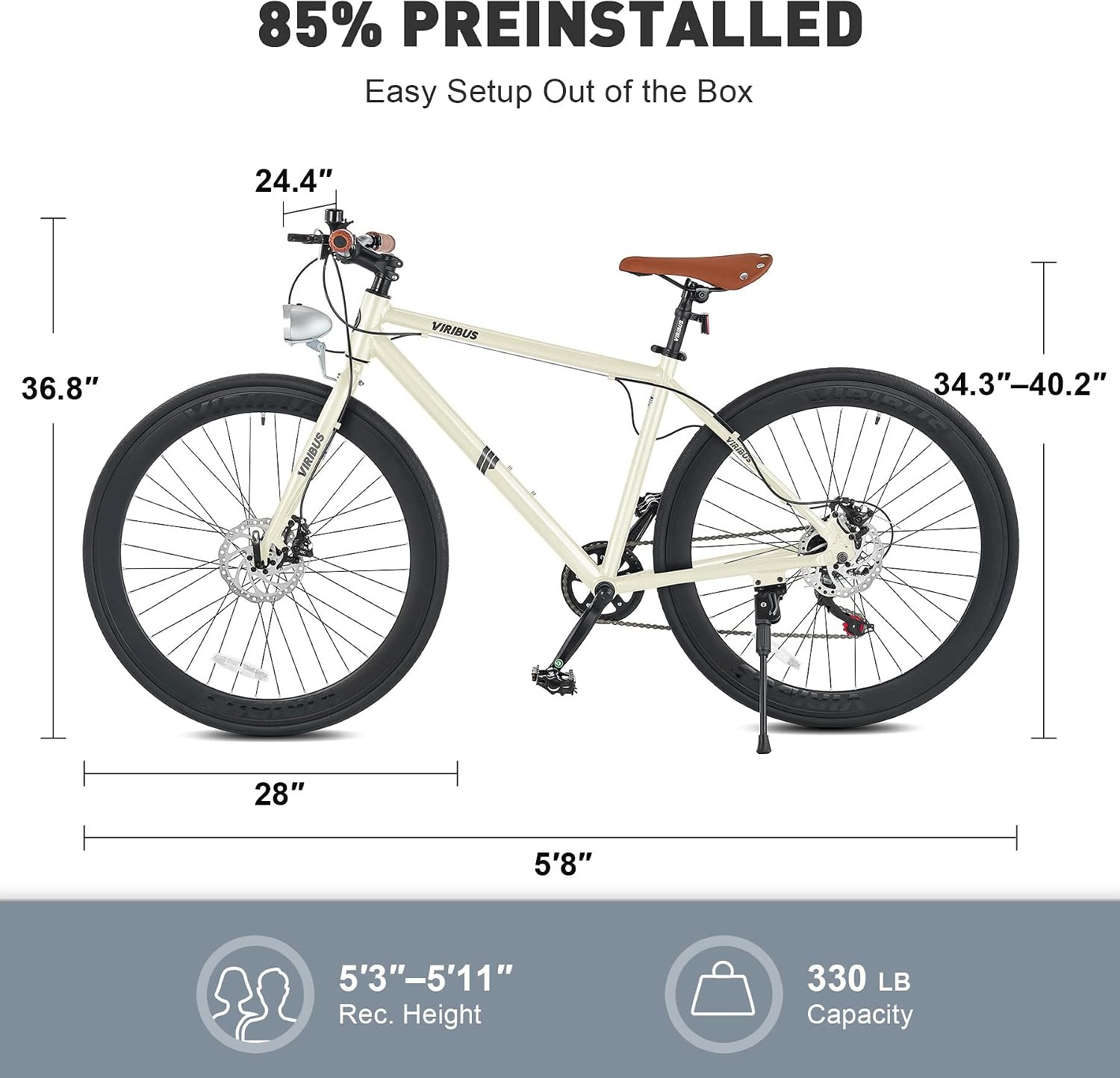 VIRIBUS Hybrid Bikes, 28 inch Mens Hybrid Bicycle 7 Speed with Lightweight Aluminum Frame & Disc Brakes, 700C Retro Vintage Adult Bike for Tall Men & City Commuters 85% Pre-Assembled