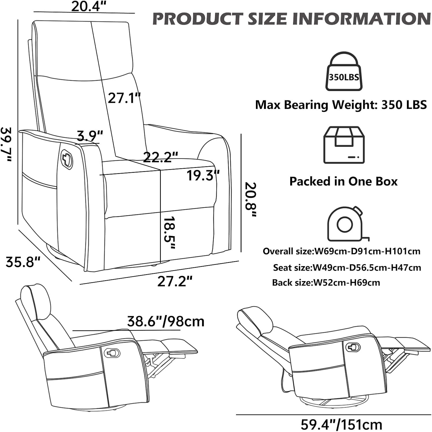 Trustyue Swivel Rocker Recliner Chair, 360° Swivel Recliner with Heat and Massage, Rocker Recliner Nursery Glider Chair with Side Pockets for Living Room (Beige, Fabric)