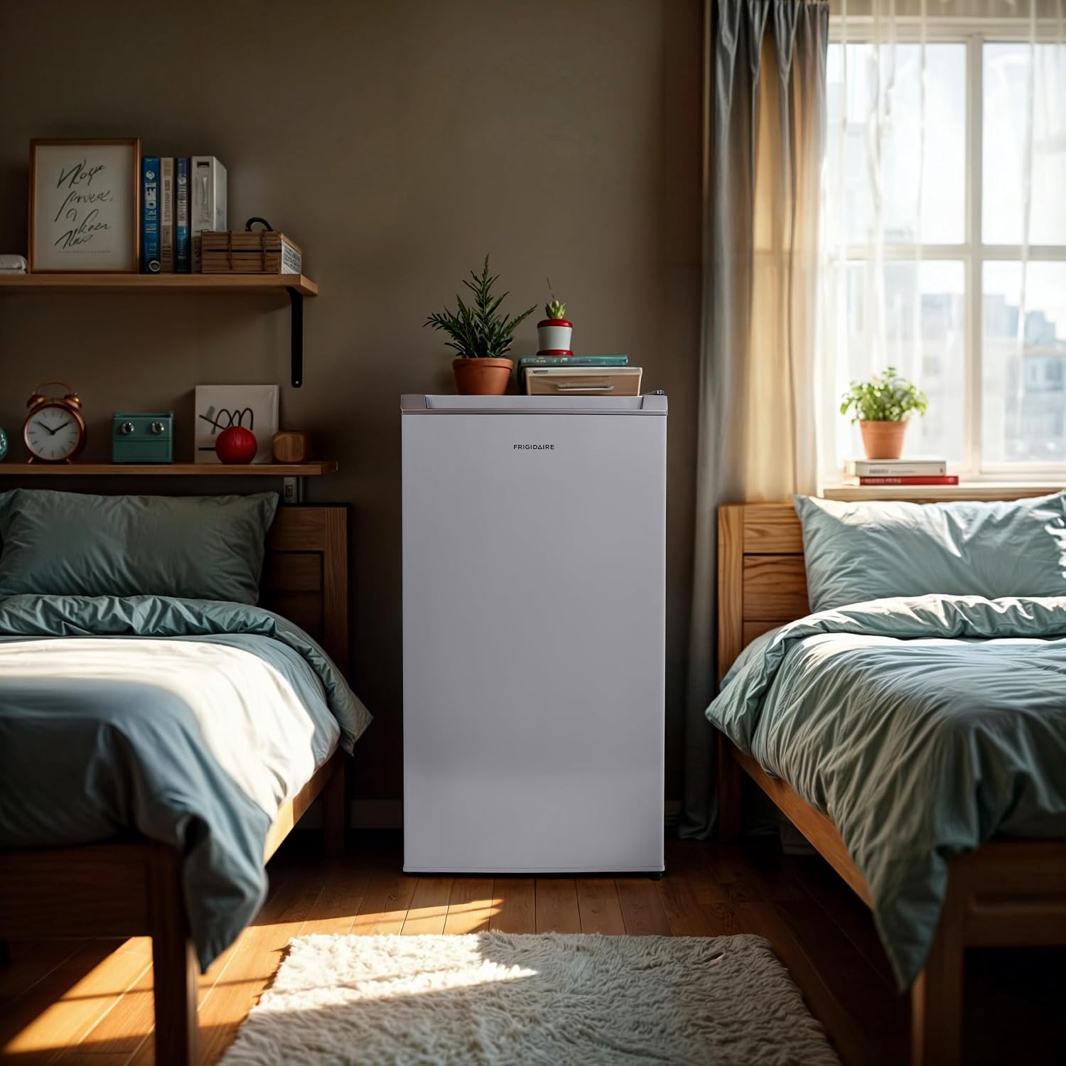 Frigidaire Mini Refrigerator, Compact Freezer Compartment, Adjustable Thermostat Control, Reversible Door, Contemporary Series, 3.2 cu ft, Grey