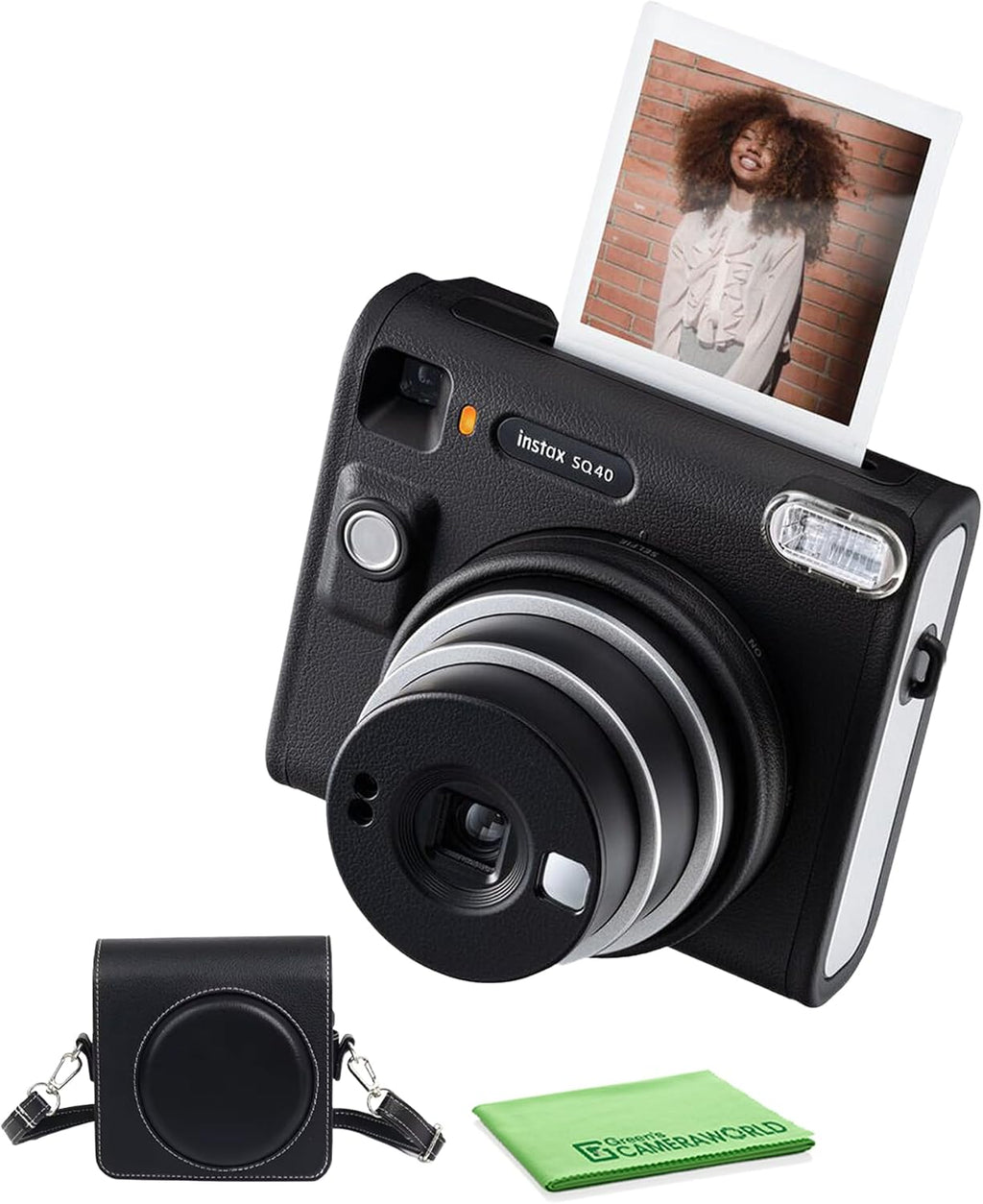 Fujifilm Instax Square SQ40 Instant Camera Vintage Black Bundle with Carrying Case + Cleaning Cloth