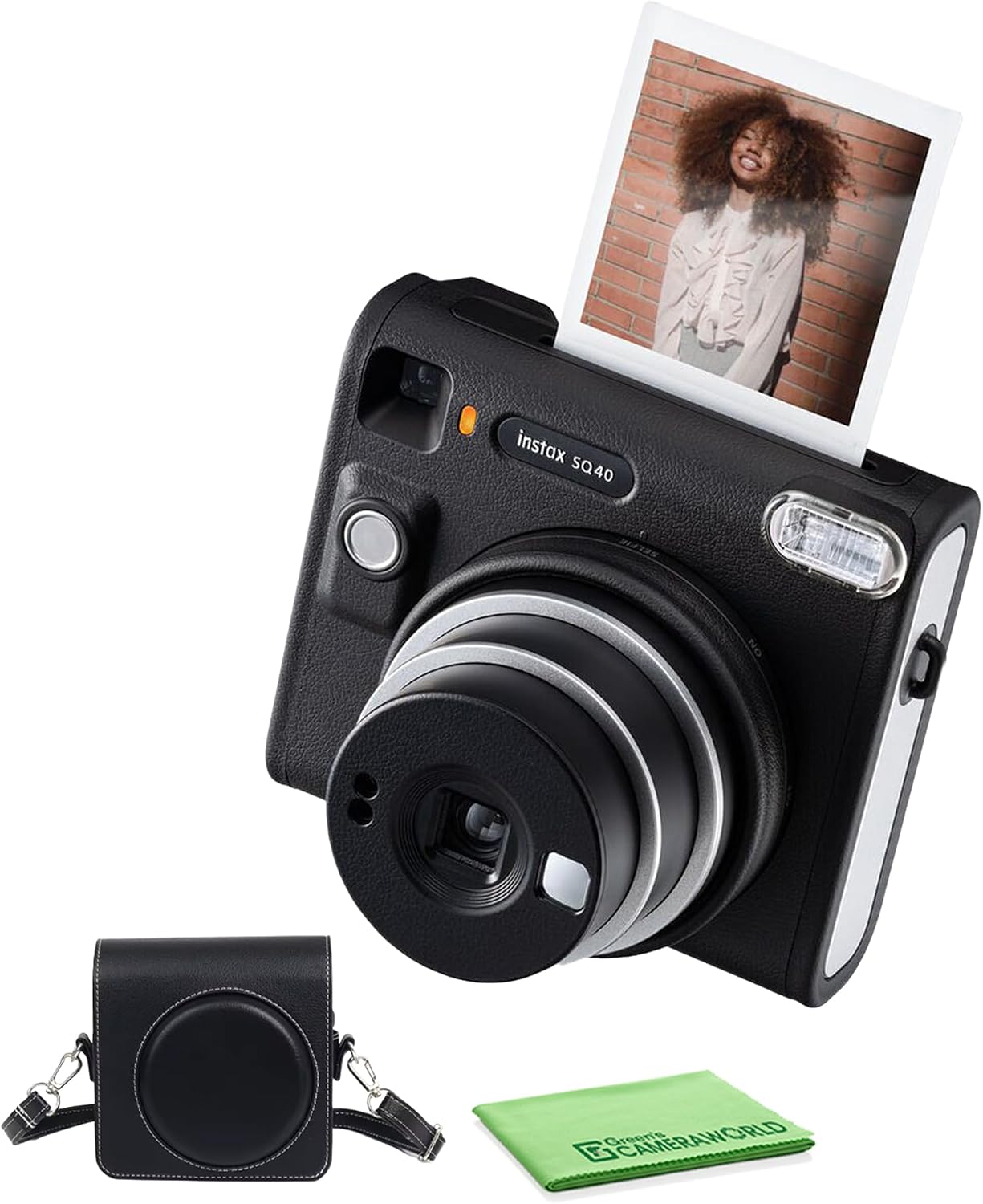 Fujifilm Instax Square SQ40 Instant Camera Vintage Black Bundle with Carrying Case + Cleaning Cloth