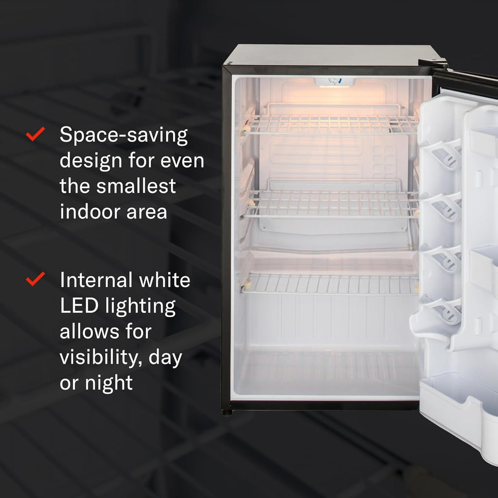 Blaze 20‑Inch Outdoor Rated Compact Refrigerator | 4.4 Cu Ft Stainless Steel Fridge with LED Lighting, Dial Thermostat, Reversible Door & Recessed Handle | BLZ‑SSRF‑126