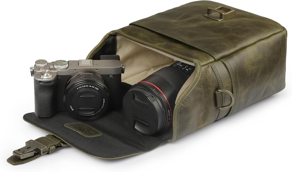 MegaGear Genuine Leather Camera Messenger Bag Mirrorless Portable electronic device cover