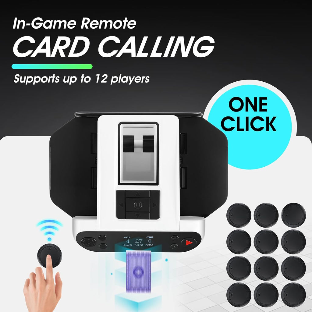 ShuffleBox G1 Pro 2025 Version Automatic Card Shuffler and Dealer 2-in-1 for 12 Players, Ultra Quiet, Rechargeable, Remote Card Calling, for Board Games and Poker Games (White)
