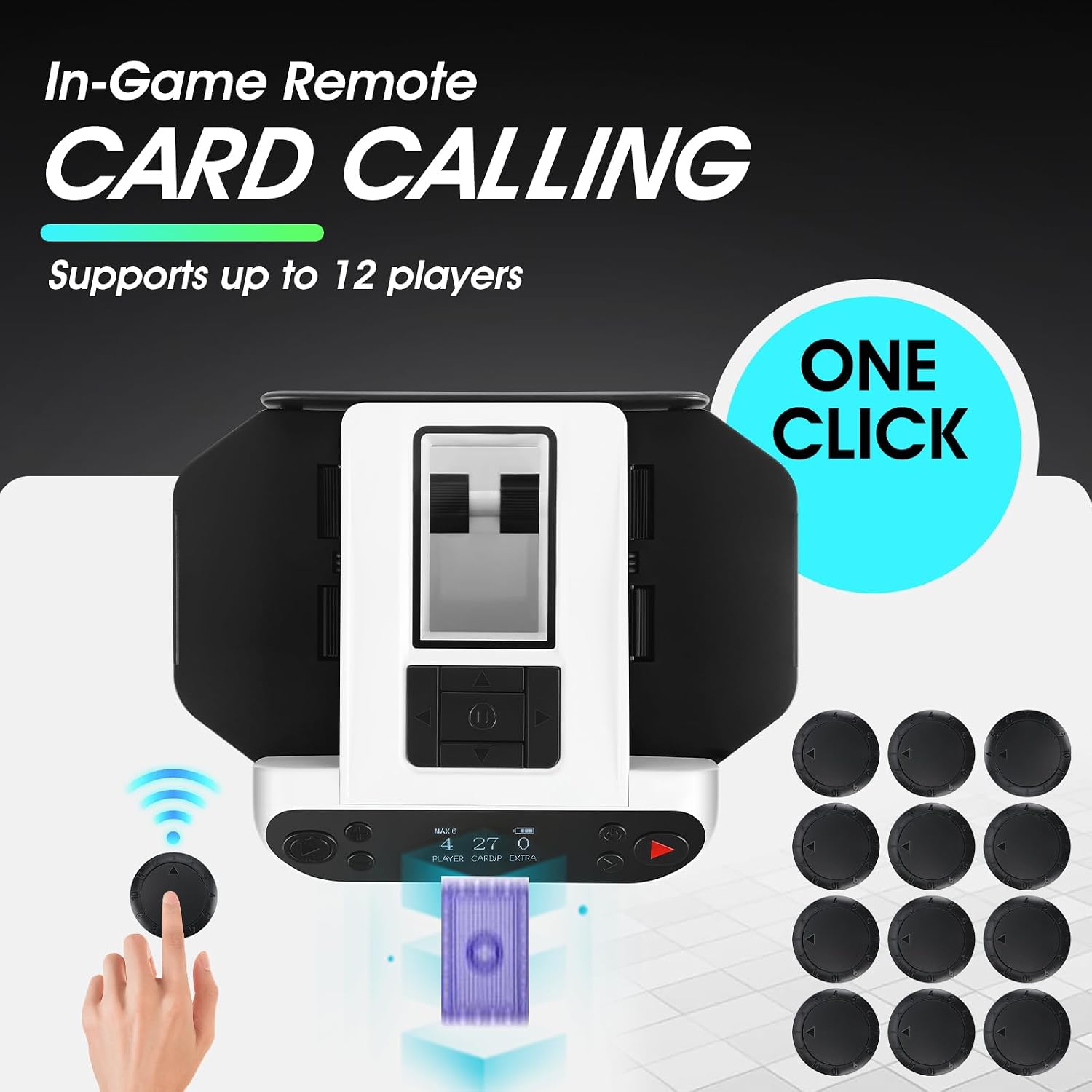 ShuffleBox G1 Pro 2025 Version Automatic Card Shuffler and Dealer 2-in-1 for 12 Players, Ultra Quiet, Rechargeable, Remote Card Calling, for Board Games and Poker Games (White)