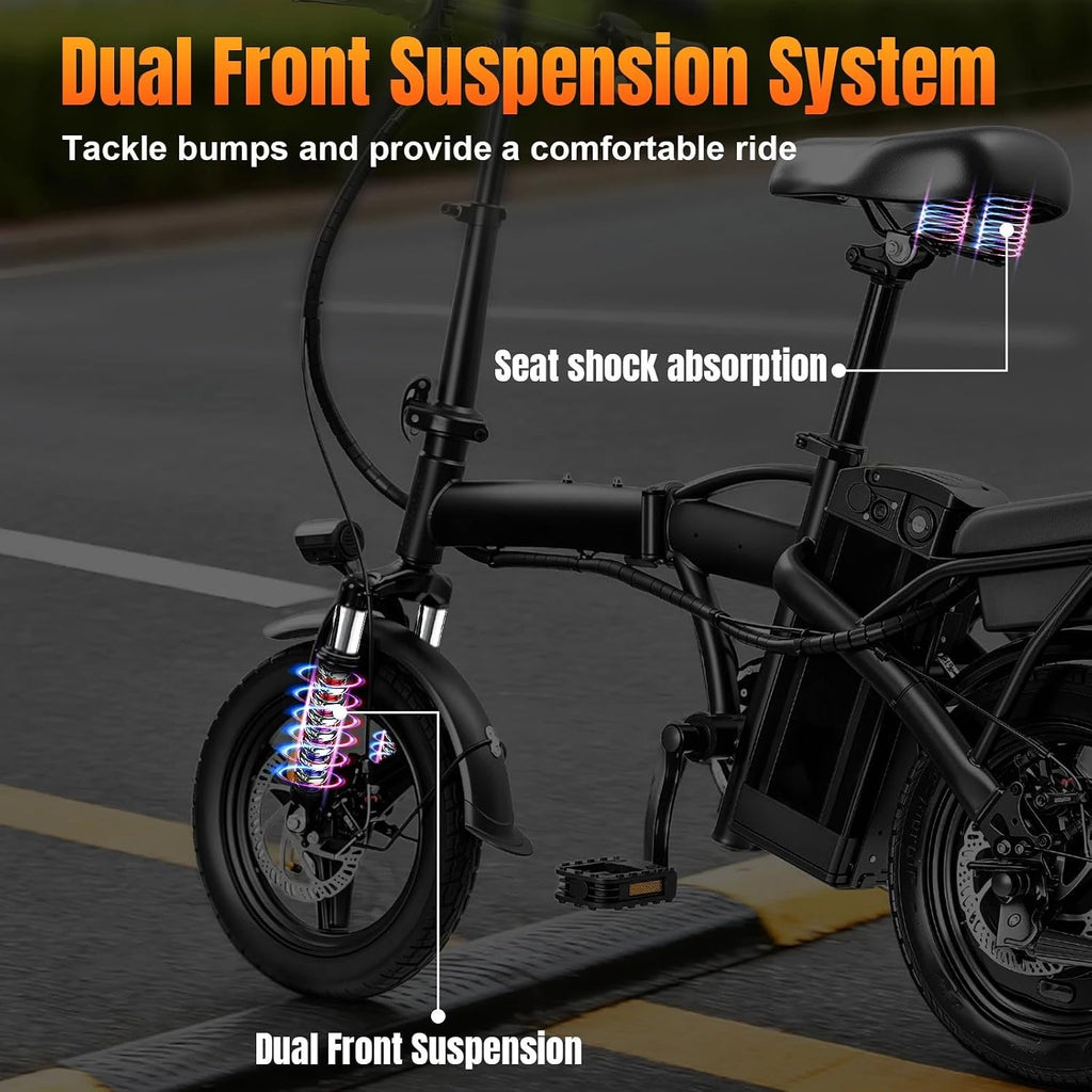 Foldable Electric Bike for Adults，23MPH & 38Miles Long Range Electric Bicycles，500W Motor 48V/12Ah Battery，14' Folding Mini ebikes for Teens，3-Speed & PAS Mode， Commuter City Certified E-Bike