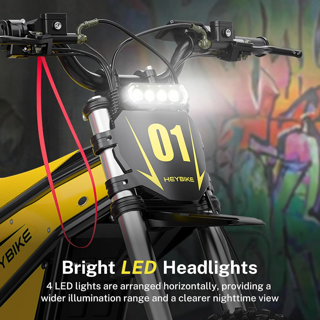 Heybike Villain Electric Dirt Bike with 4160W Motor 1352WH Battery, Up to 45 MPH, 50 Miles Range, 14'/12' Fat Tire Electric Bike with Hydraulic Brakes&Dual Suspension, Off-Road E-Bike
