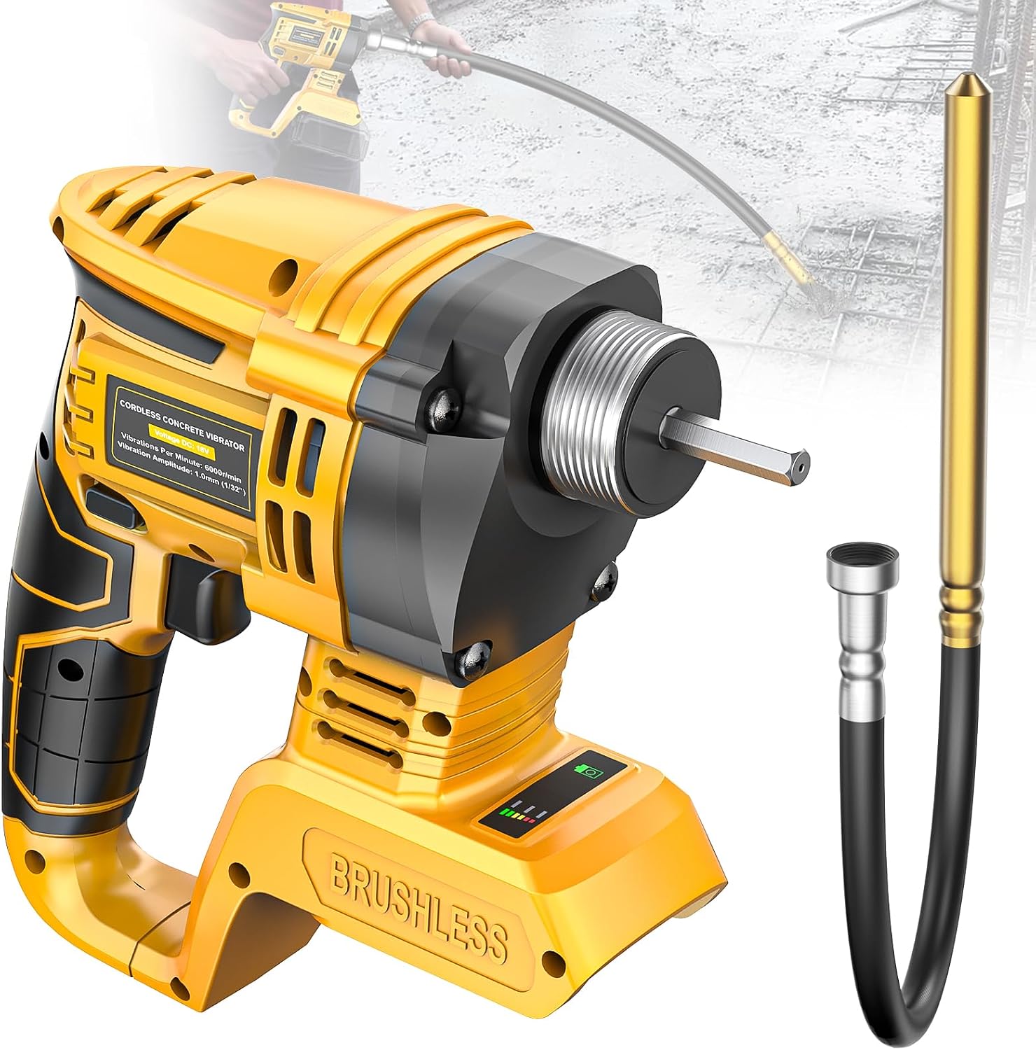 LIVOWALNY Handheld Concrete Vibrating Tool Compatible with Dewalt 20V Battery (No Battery), 600W Cordless Electric Concrete Vibrator with 3.8ft Shaft Rod,6000RPM Portable Vibrarator Remove Air Bubble