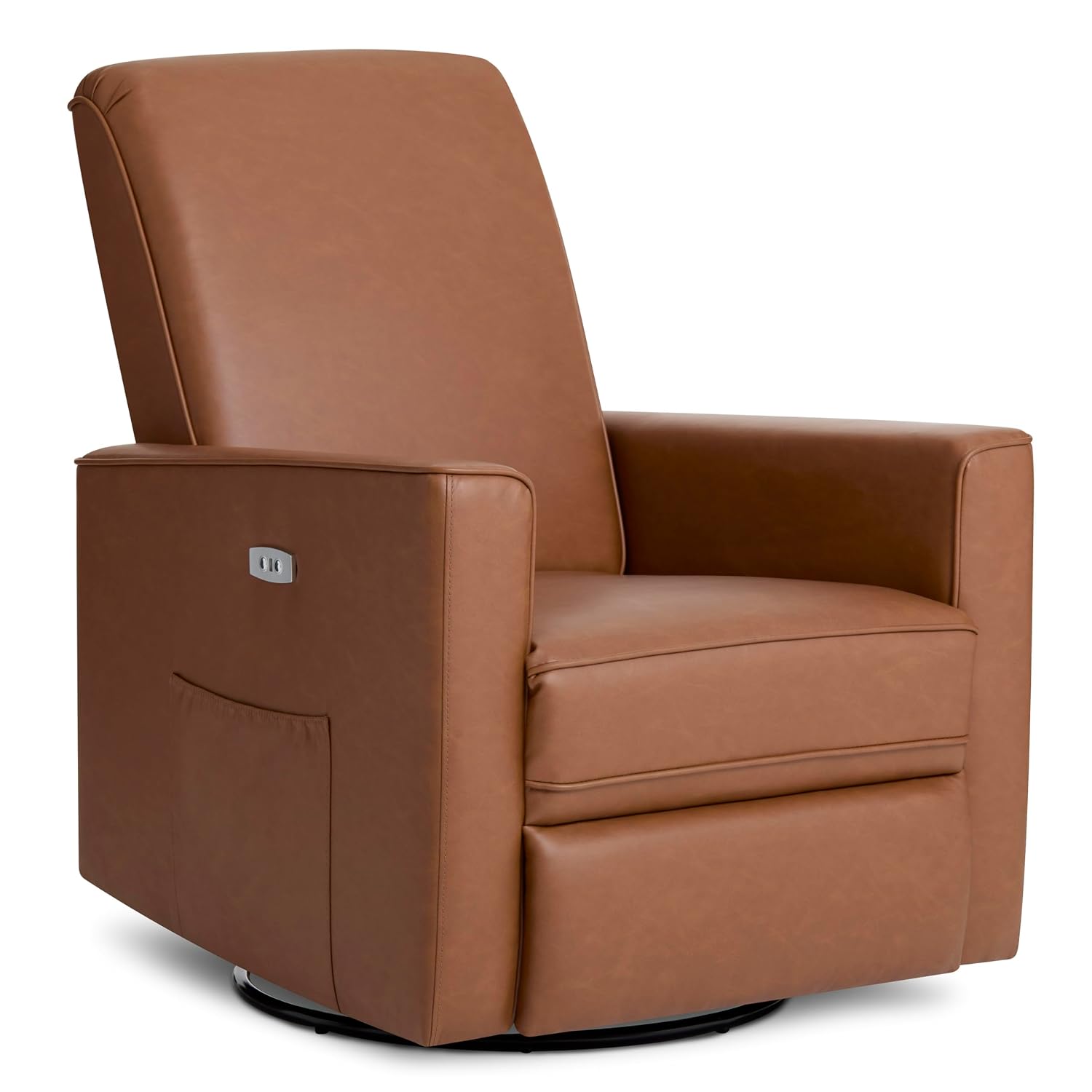 Evolur Harlow Upholstered Power Glider Recliner with USB Charging – Rocking & 275° Swivel with Smooth Glide – Greenguard Gold & FSC Certified – Modern Nursery and Living Room Chair in Cognac