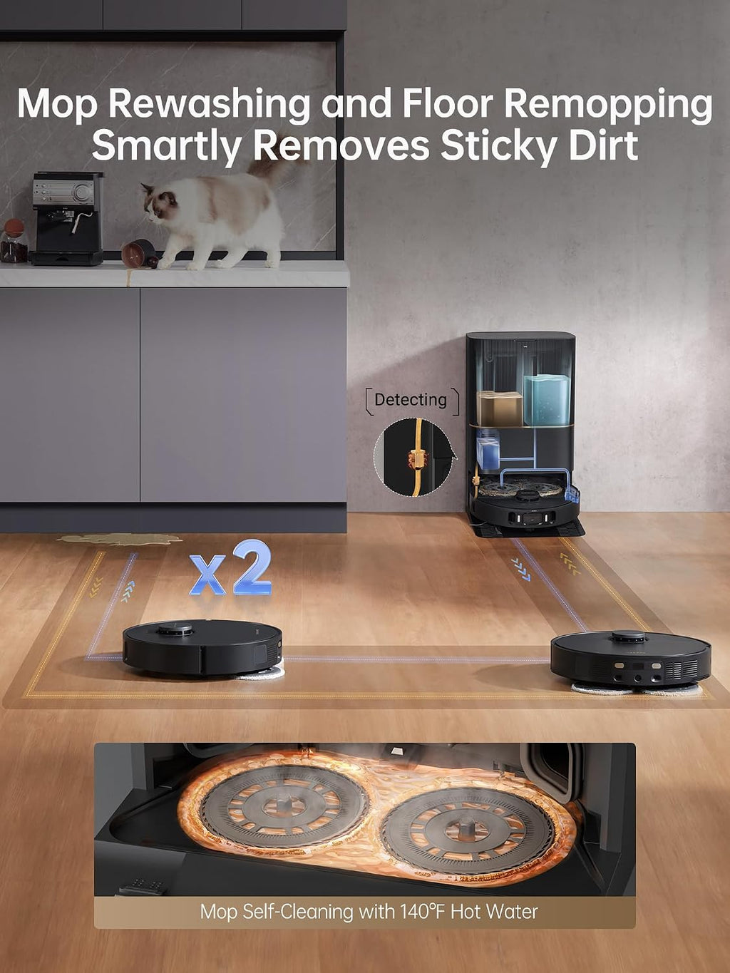 DREAME X30 Ultra Robot Vacuum and Mop Combo, 8300Pa Suction, Mop Extend and Mop Self Cleaning with 140°F Water, Removable & Liftable Mop, Self Refilling, Mop Self Drying, Smart Carpet Cleaning