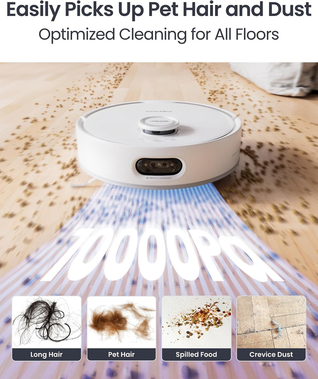 SwitchBot S20 Robot Vacuum and Mop with Matter, 10000Pa Powerful Suction, Roller Mop, AI Navigation, Auto Mop Washing & Drying, 90 Days Hands-Free, Self-Emptying, Works with AppleHome Alexa GoogleHome