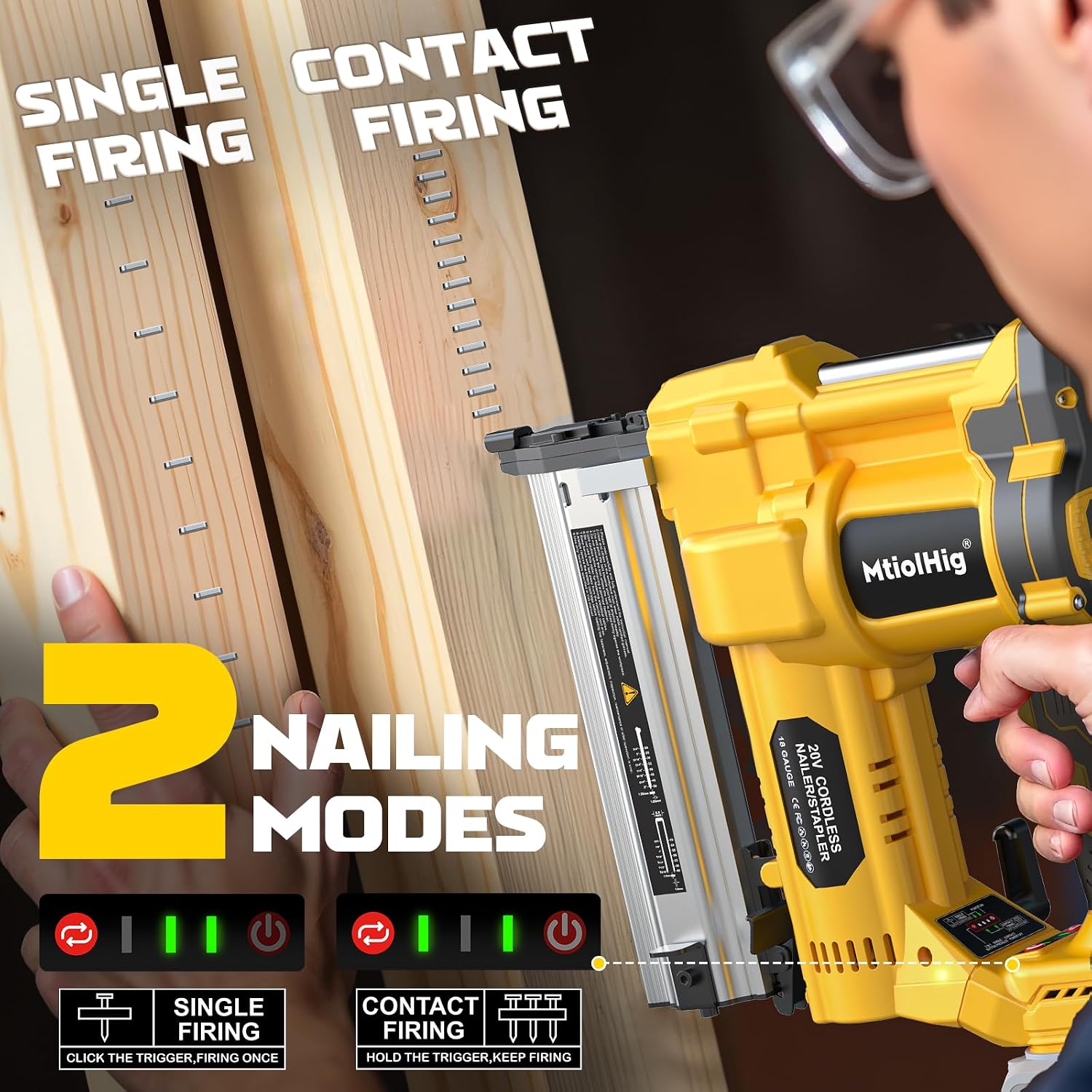 Cordless 2' Brad Nailer Compatible with Dewalt 20V Battery (No Battery), 2-in-1 Electric Nail Gun/Staple Gun, 18 Gauge Nail Gun Battery Powered with 1000 Nails for Wood Carpentry, 7.2LB