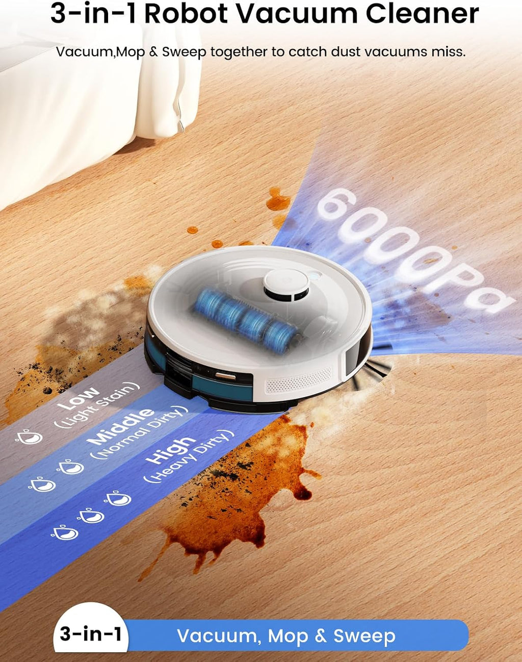 Lefant LiDAR Robot Vacuum and Mop,75-Day Self-Emptying,6000Pa Powerful Suction,Customized Cleaning,Home Mapping, 140 Min Runtime, Roller Brush for Carpet,2.4G/5G WiFi/Alexa/APP/iWatch,M2 Plus
