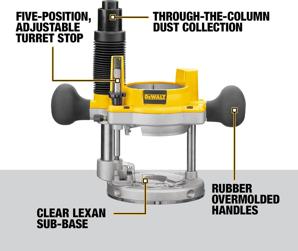 DEWALT Router, Fixed and Plunge Base Kit, Soft Start, 12-Amp, 24,000 RPM, Variable Speed Trigger, Corded (DW618PKB)