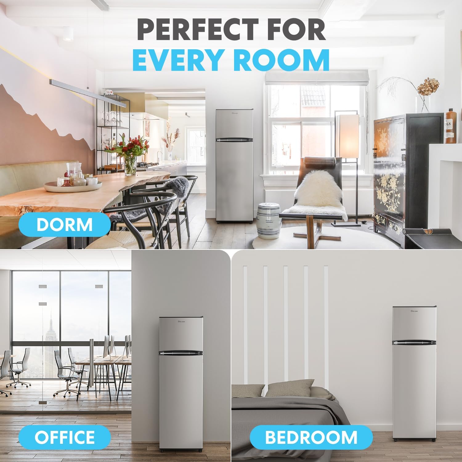 Simpli-Magic 10 Cu.Ft. Fridge with Freezer – Double Door Compact Refrigerator for Office, Dorm, Bedroom, Garage – Adjustable Thermostat, Large Capacity, Stainless Steel Finish