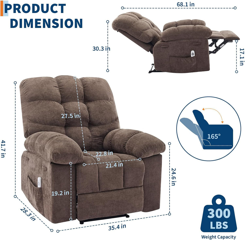 Garvee 21.4in Wide Recliner Chair,Massage & Heat Recliner Chair for Adults,Home Theater Seating with Lumbar Support,Ergonomic Breathable Fabric Nursery Rocking Chairs for Living Room