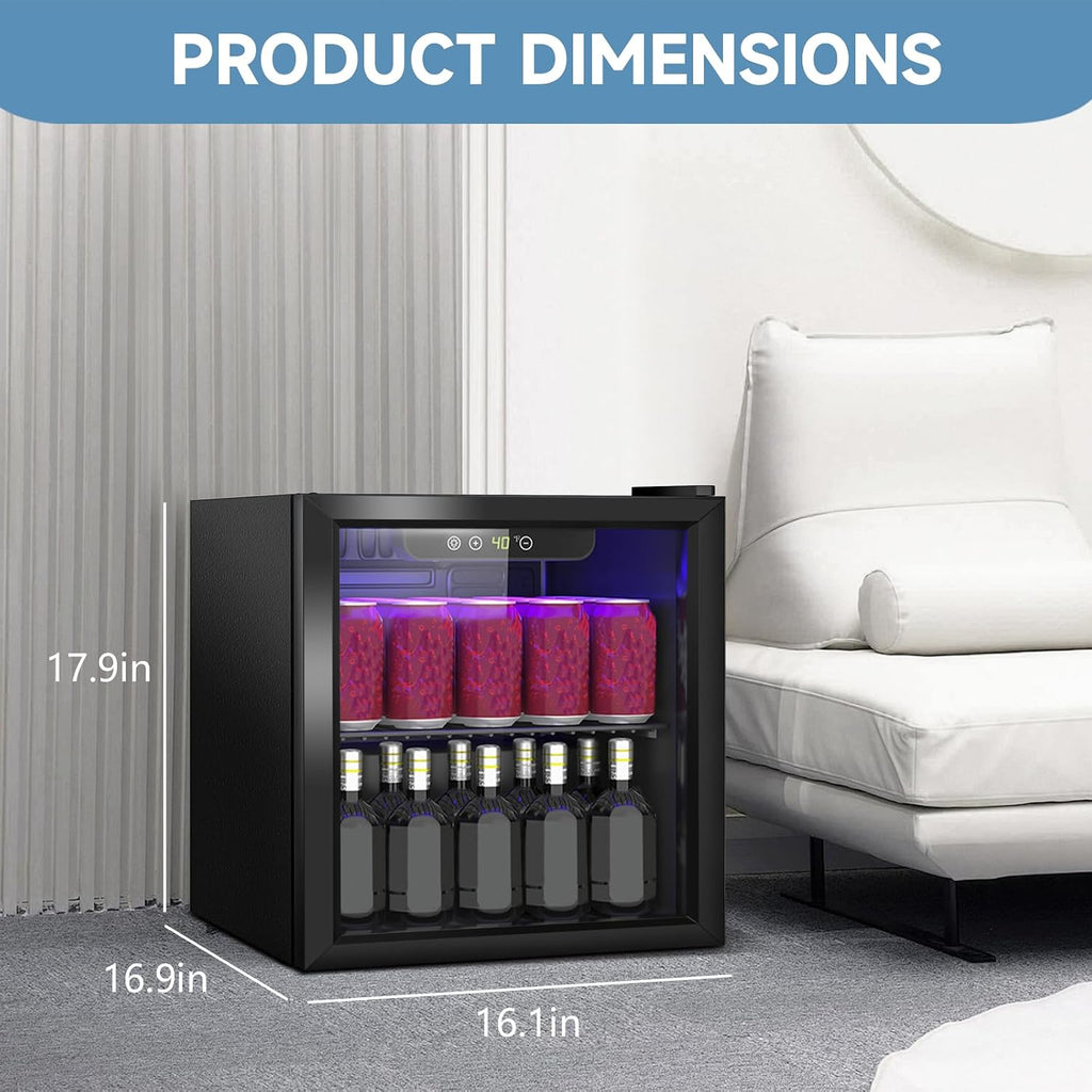 DOGHLY Beverage Refrigerator Cooler, 60 Can Mini Fridge Glass Door for Drinks Soda, Beer, or Wine - Small Refrigerator for Office Bedroom Home Bar, Adjustable Shelves, 1.3 Cu.Ft, Black