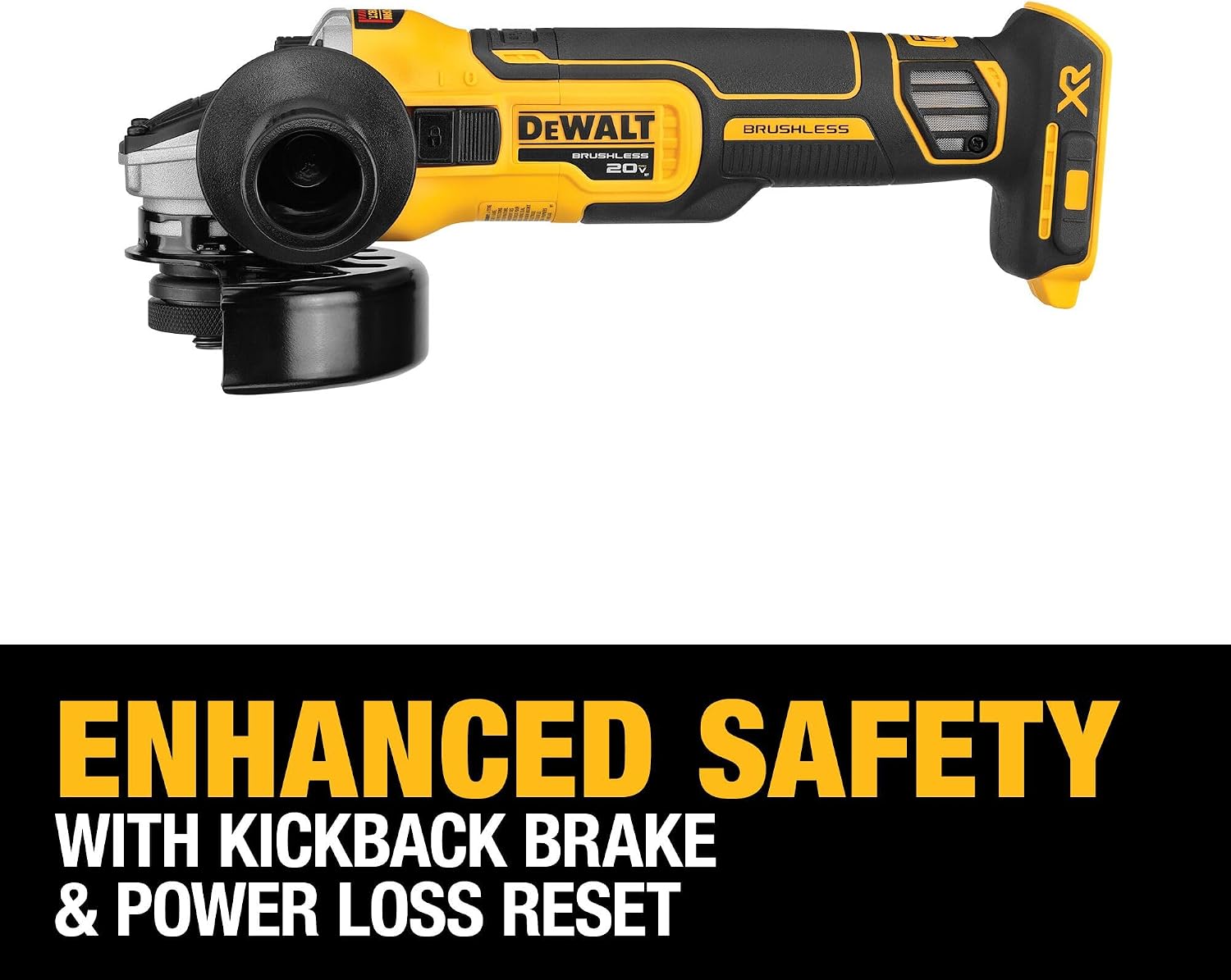 DEWALT 20V MAX* XR Angle Grinder with Kickback Brake, Slide Switch, 4-1/2-Inch, Tool Only (DCG405B)