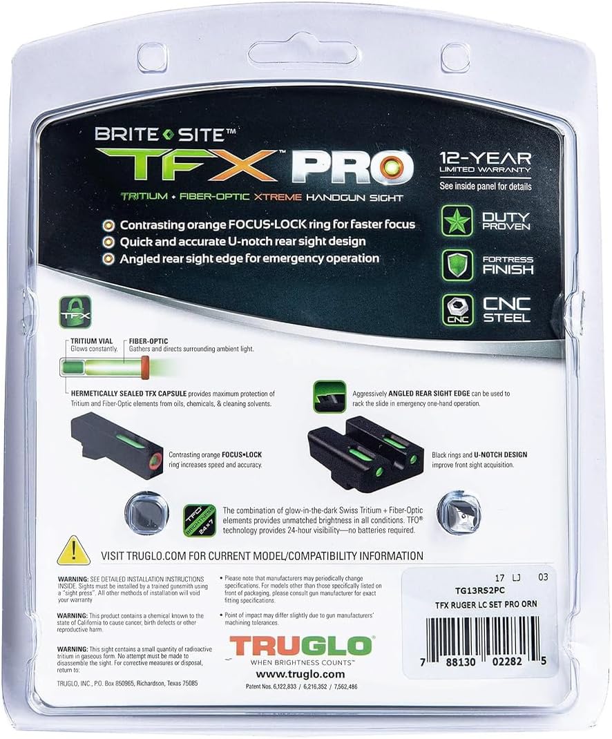 Truglo TFX PRO Handgun Sight, Glowing Shock Proof Tritium and Fiber Optic Night Sight for Handguns, Compact, Durable, and Snag Free Sight