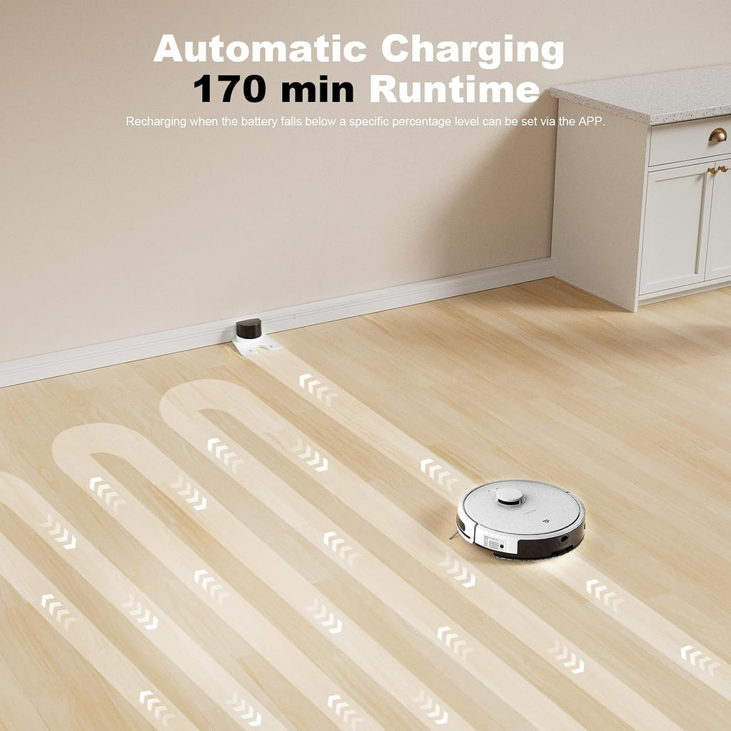 TECBOT S3 PRO Robotic Vacuum Cleaner and mop, LiDAR Navigation, 150mins Runtime&4,000Pa Suction, Automatic Charging Robot Vacuum Cleaner, WiFi,App,Alexa, Ideal for Hard Floor, Pet Hair,White